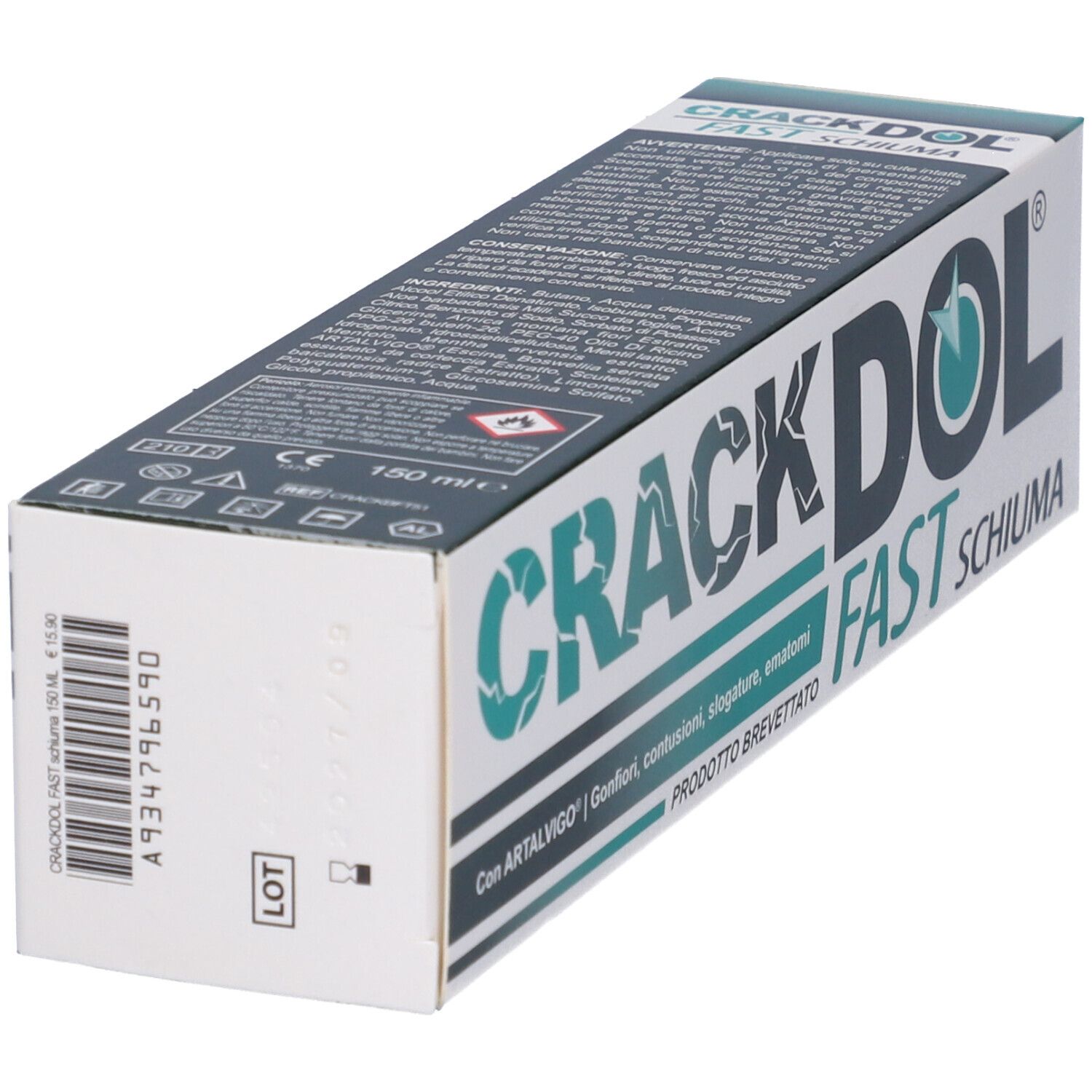 Confezione CrackDOL FAST Schiuma inclinata. Scatola bianca e verde, testo visibile. Forma rettangolare.