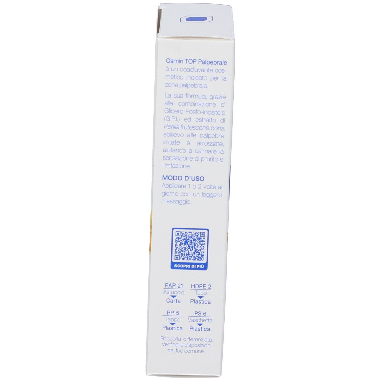 Confezione del prodotto con testo e codice QR. Contiene testo. Marchio BIOGENA. Informazioni sullo smaltimento.