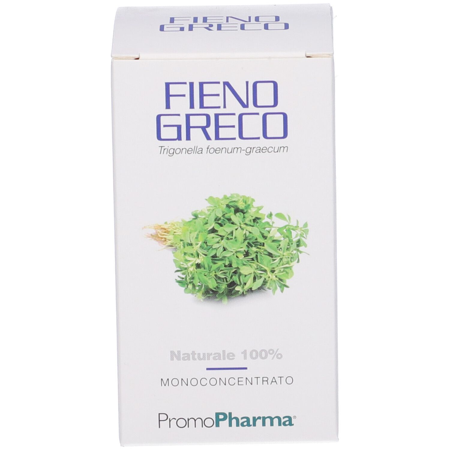 Scatola bianca con nome del prodotto e illustrazione di erbe. Marca: PromoPharma.