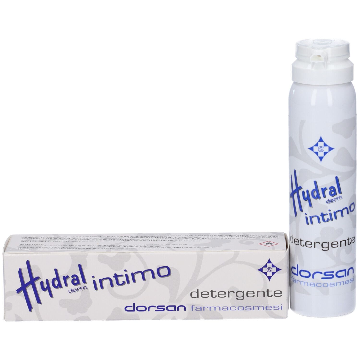 Spray detergente Hydral Intimo e scatola.