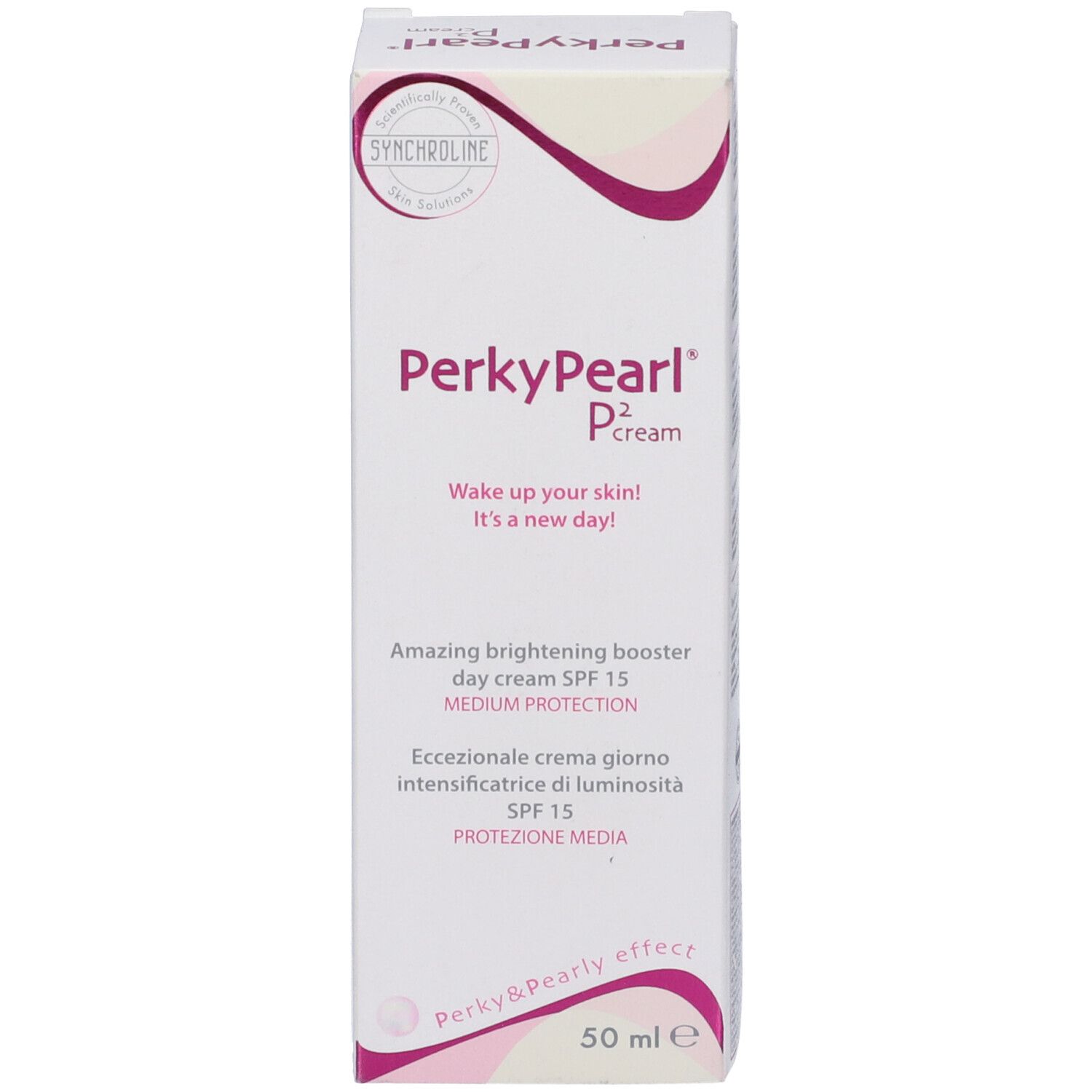 Confezione del prodotto. PerkyPearl P2cream. Crema giorno SPF 15. 50 ml.
