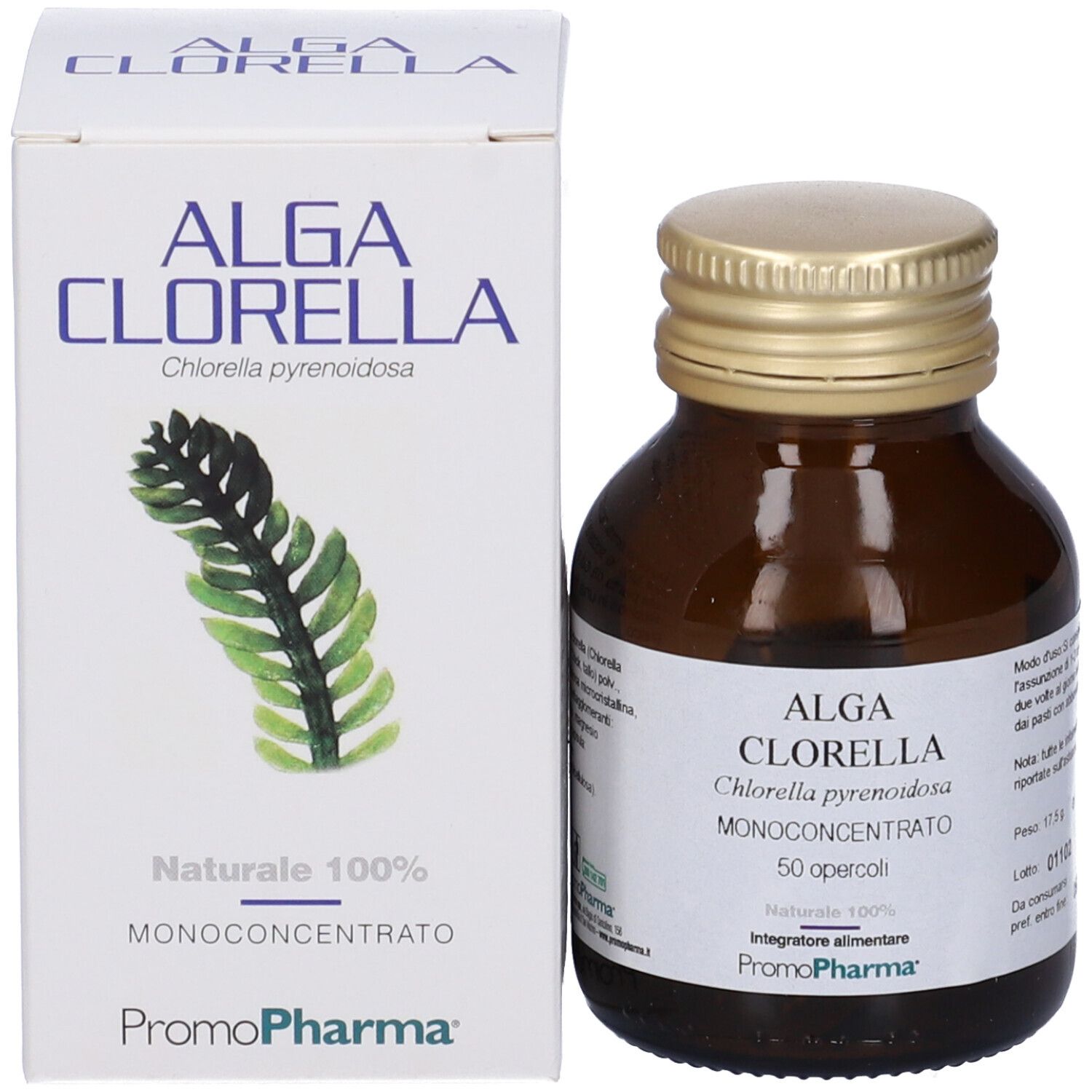 Confezione del prodotto con flacone e scatola. Sulla scatola: nome del prodotto, logo e illustrazione. Marchio PromoPharma.