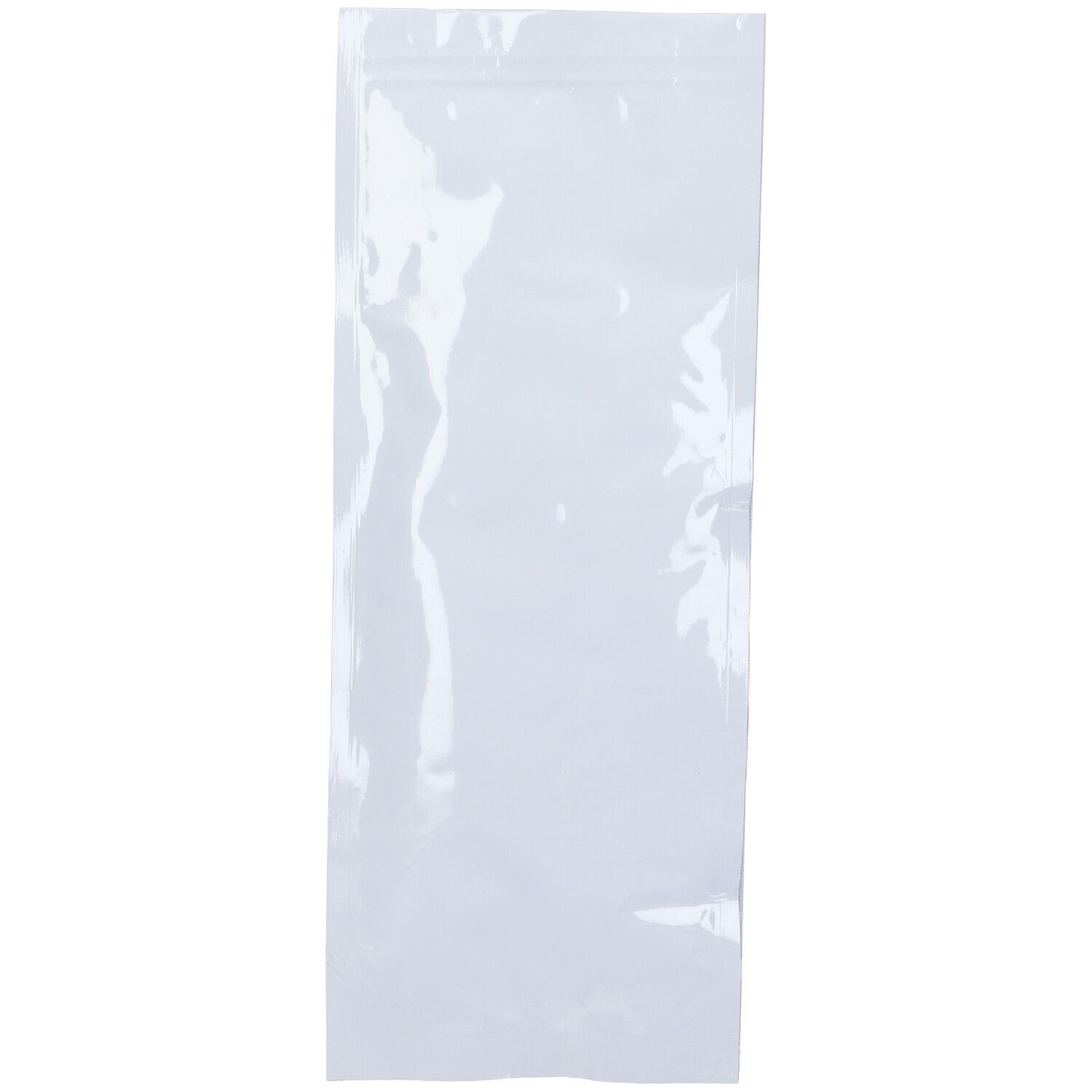 Busta trasparente, oblunga, chiusa. Confezione vuota.