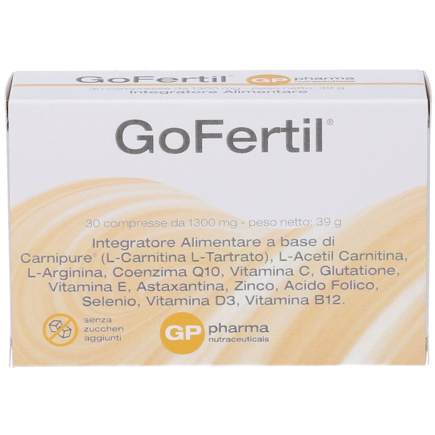 Scatola bianca GoFertil, 30 compresse. Ingredienti e informazioni nutrizionali. GP pharma nutraceuticals.