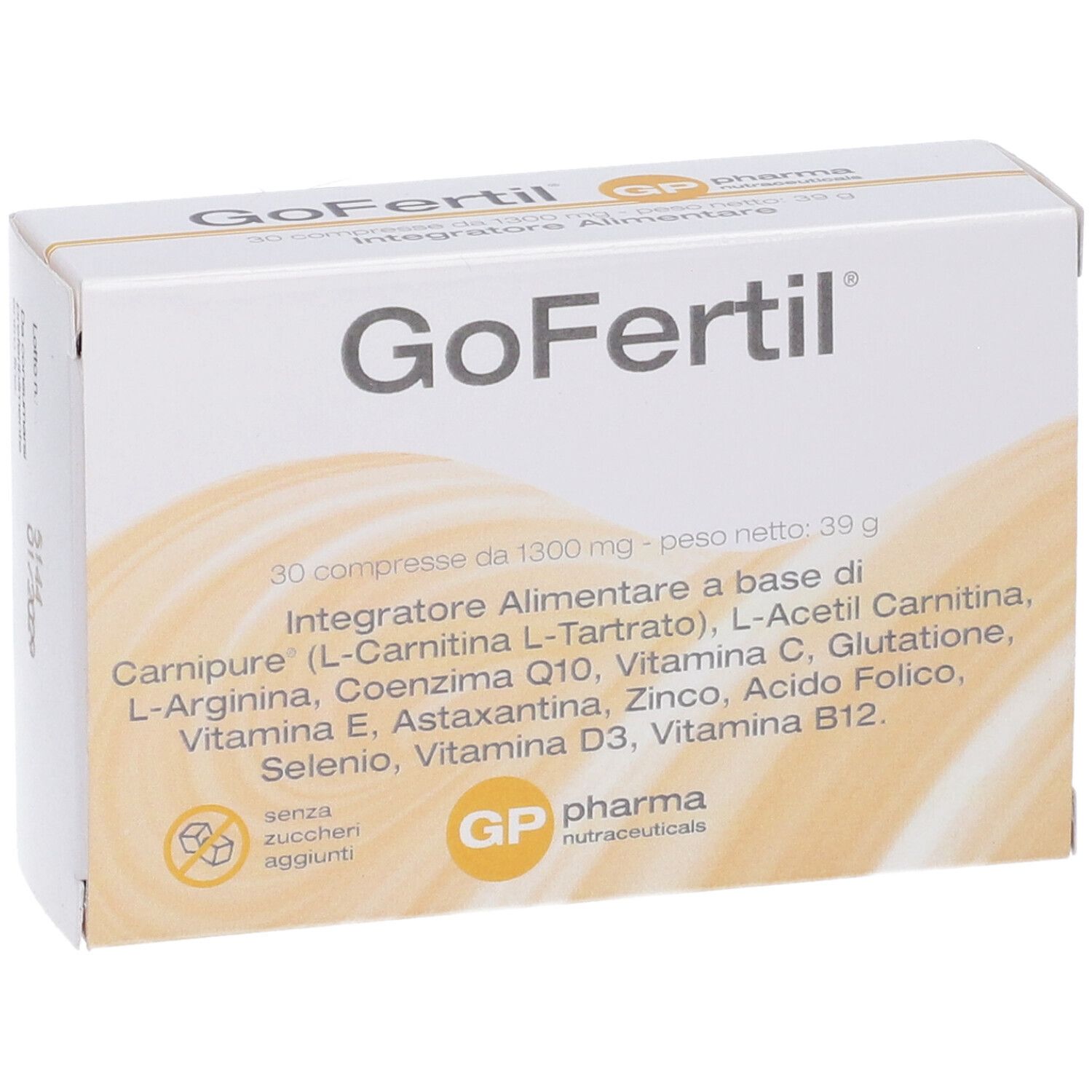 Scatola bianca GoFertil, 30 compresse. Ingredienti e informazioni nutrizionali. GP pharma nutraceuticals.