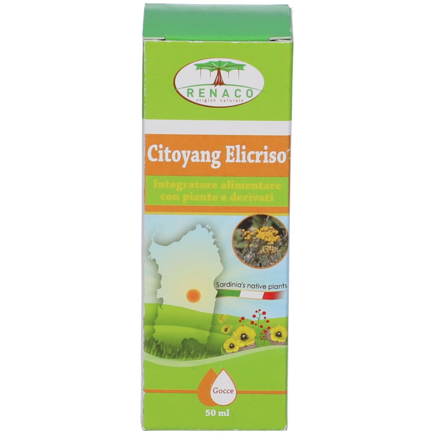 Confezione verde. Scritta: Citoyang Elicriso, Integratore alimentare. 50 ml.