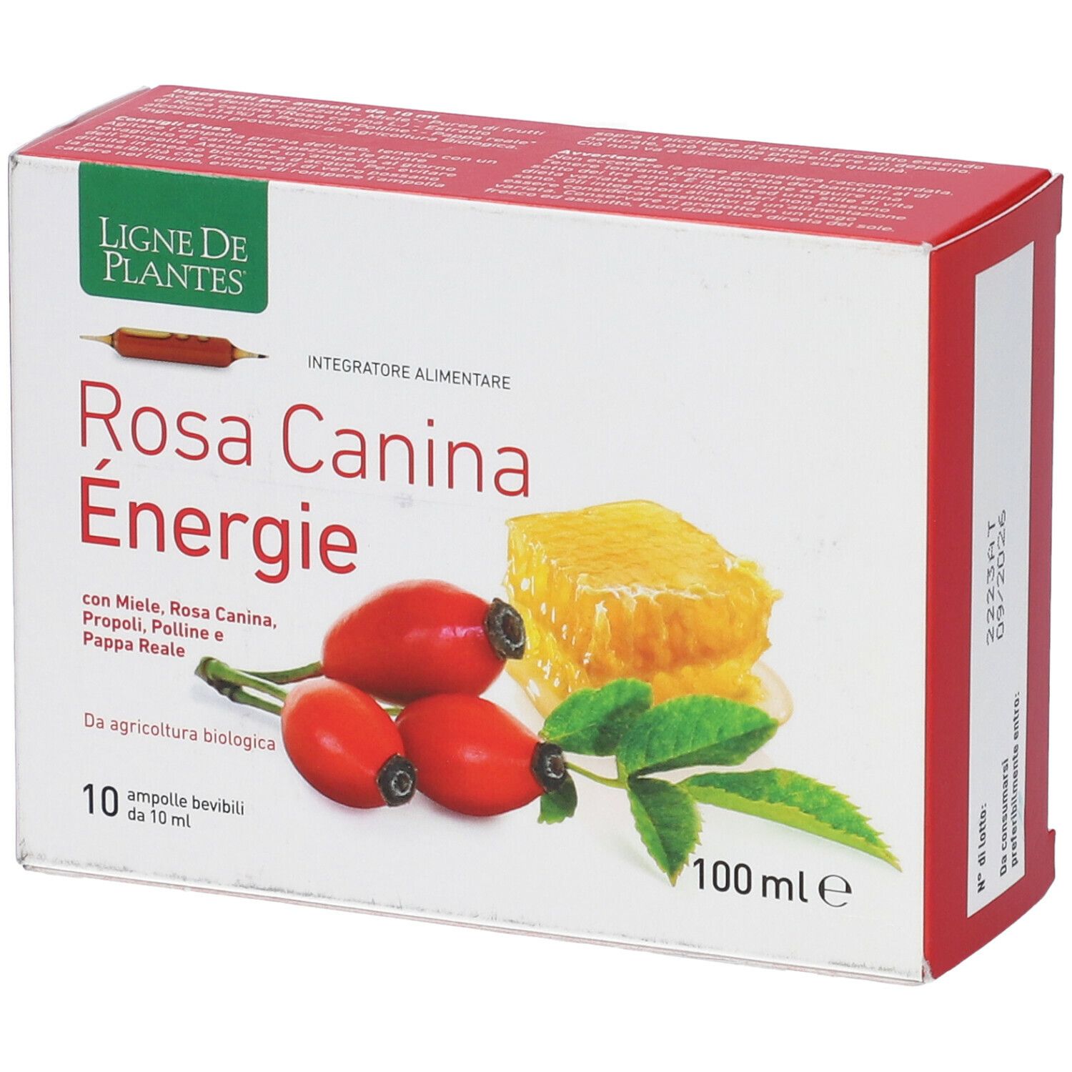Confezione Rosa Canina Energie. Rose canine rosse, favo, foglie. 10 fiale, 100 ml.