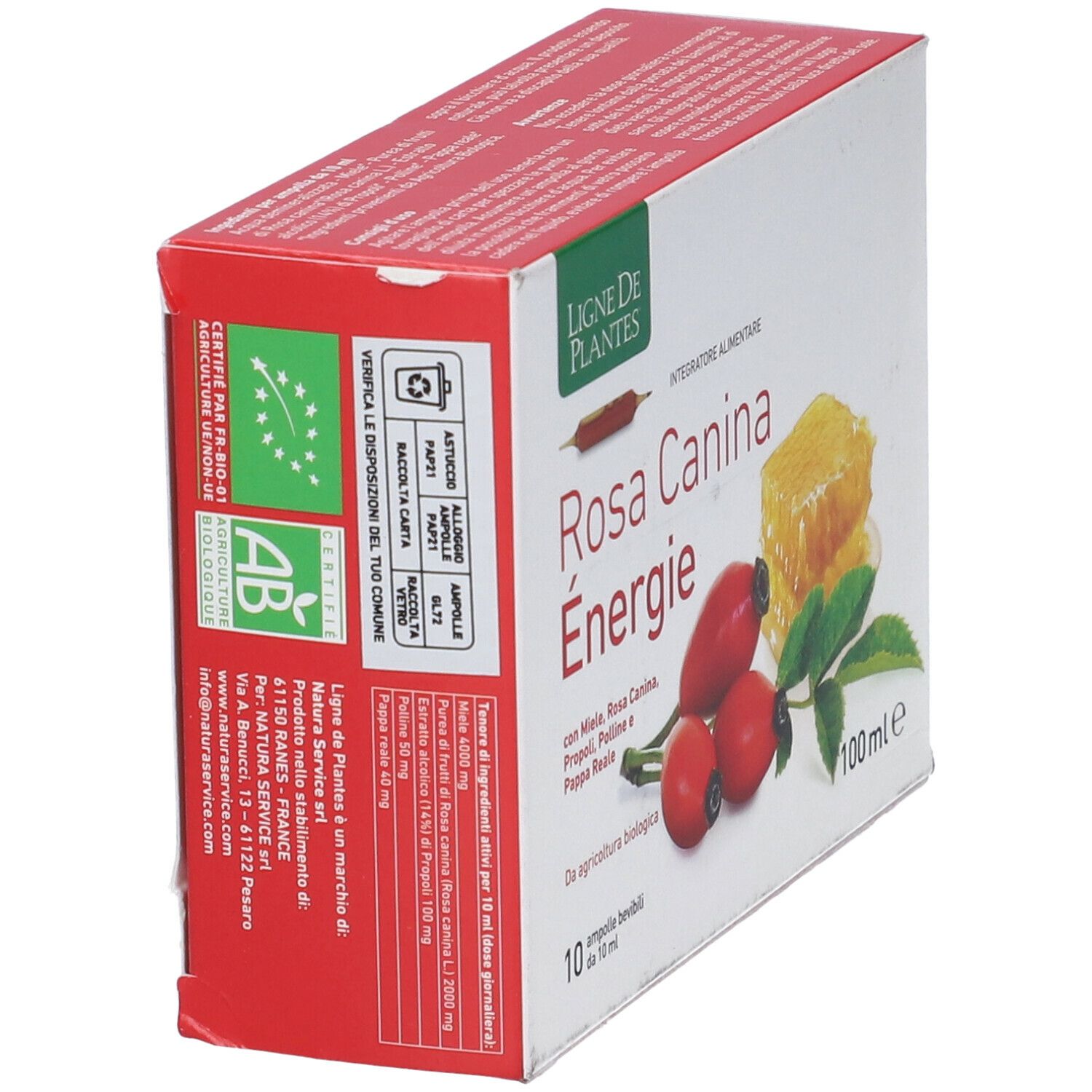 Confezione Rosa Canina Energie. Rose canine rosse, favo, foglie. Certificazione AB.