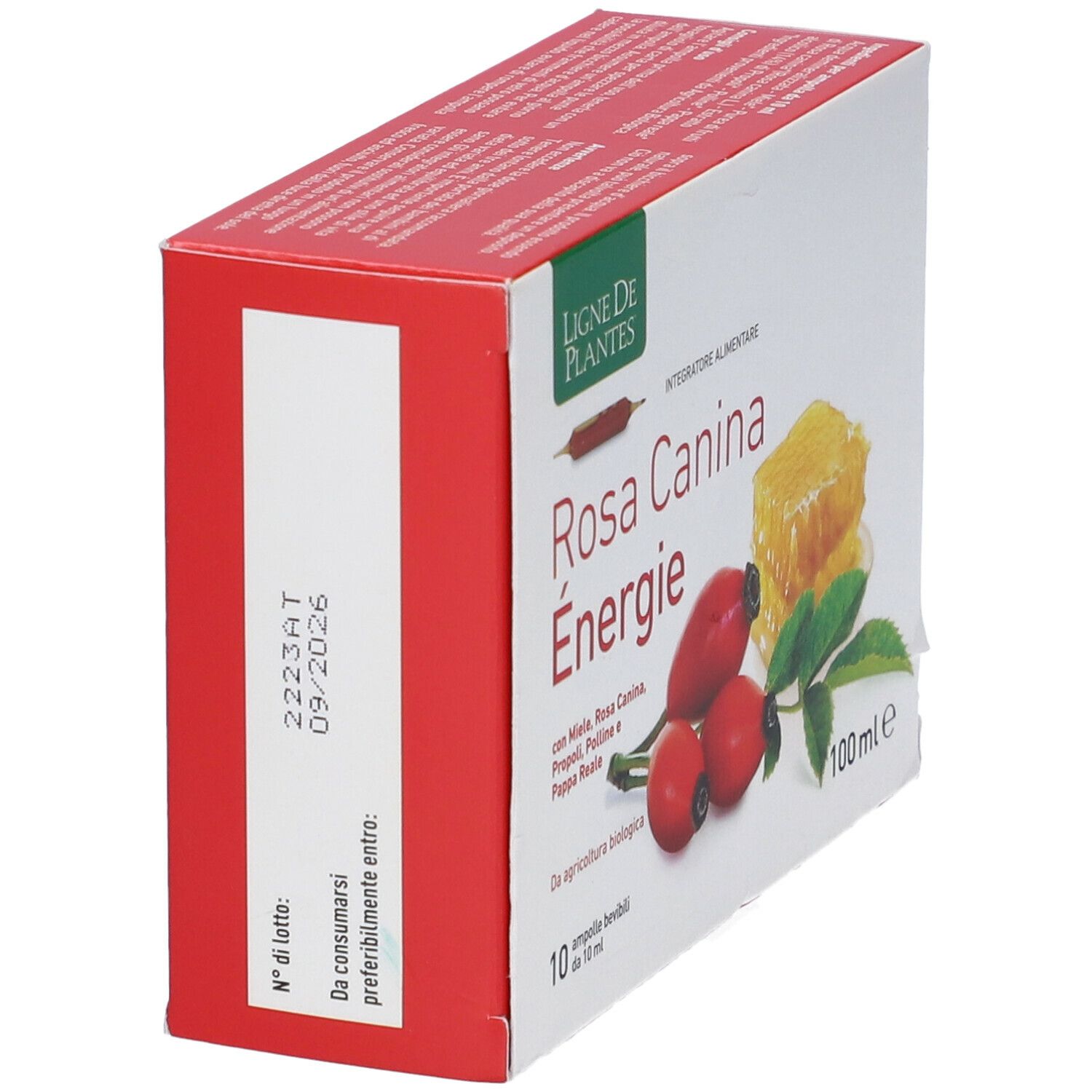 Confezione Rosa Canina Energie. Rose canine rosse, favo, foglie. Data di scadenza.