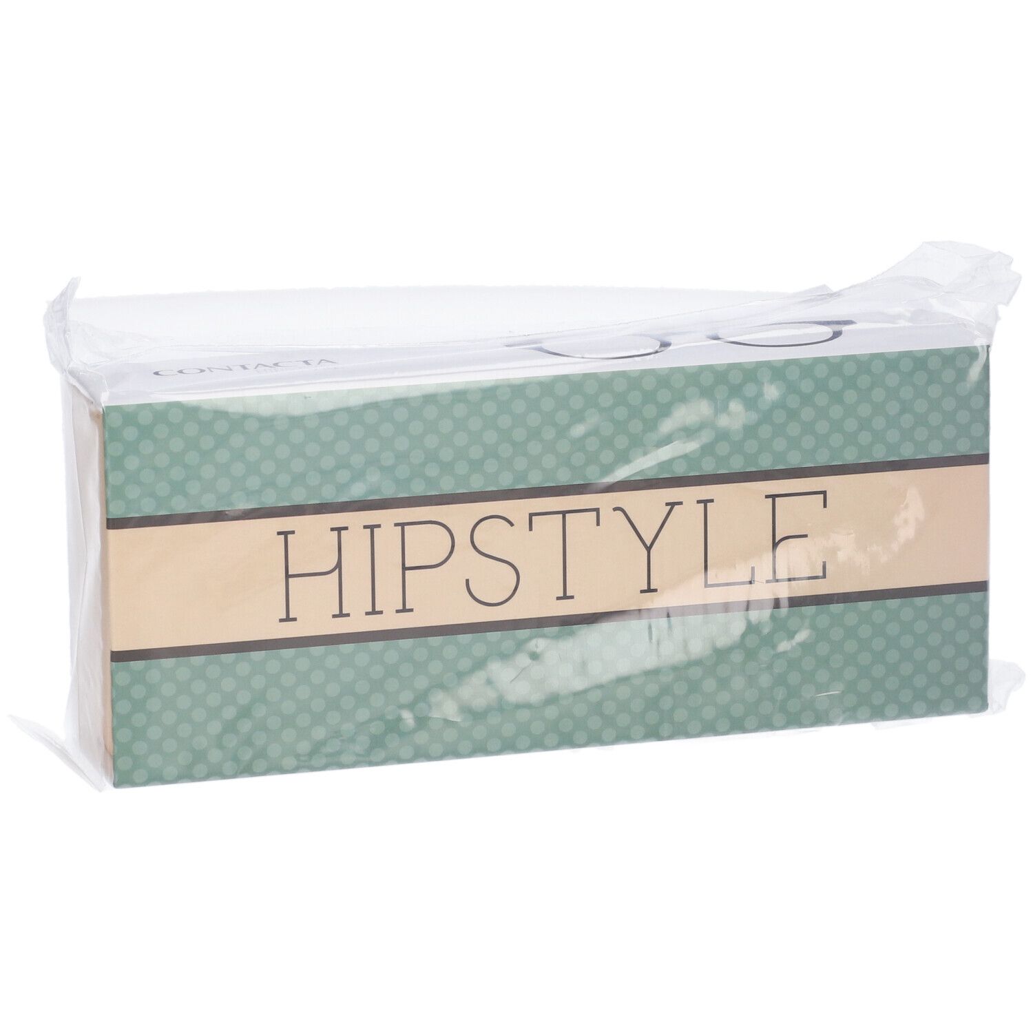 Confezione di occhiali. Scritta HIPSTYLE su sfondo verde. Confezionato in plastica.