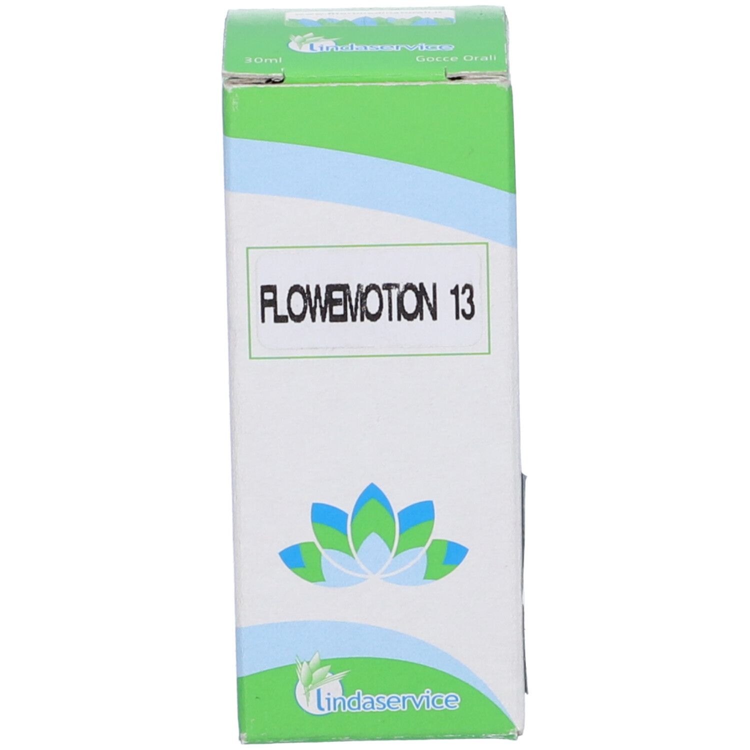 Confezione con testo: FLOWEMOTION 13, logo. Design verde e bianco.
