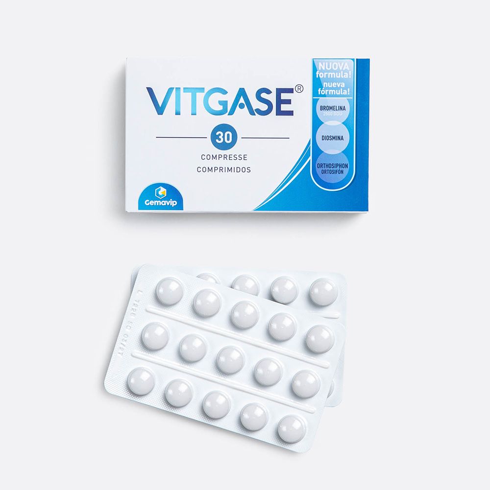 Vitgase Compresse 30: confezione e due blister.