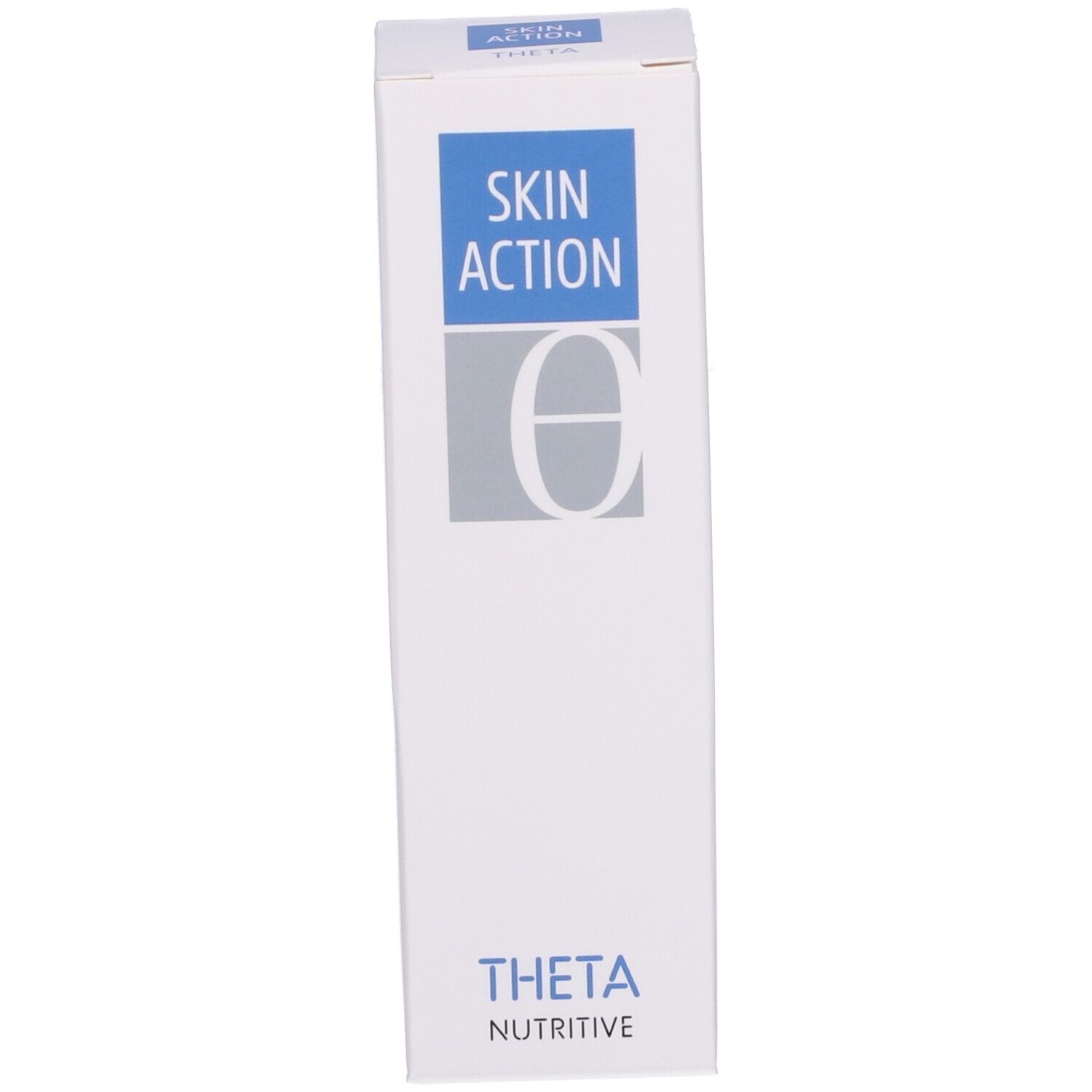 Confezione bianca con SKIN ACTION THETA NUTRITIVE. Logo e testo blu. Informazioni sul prodotto.