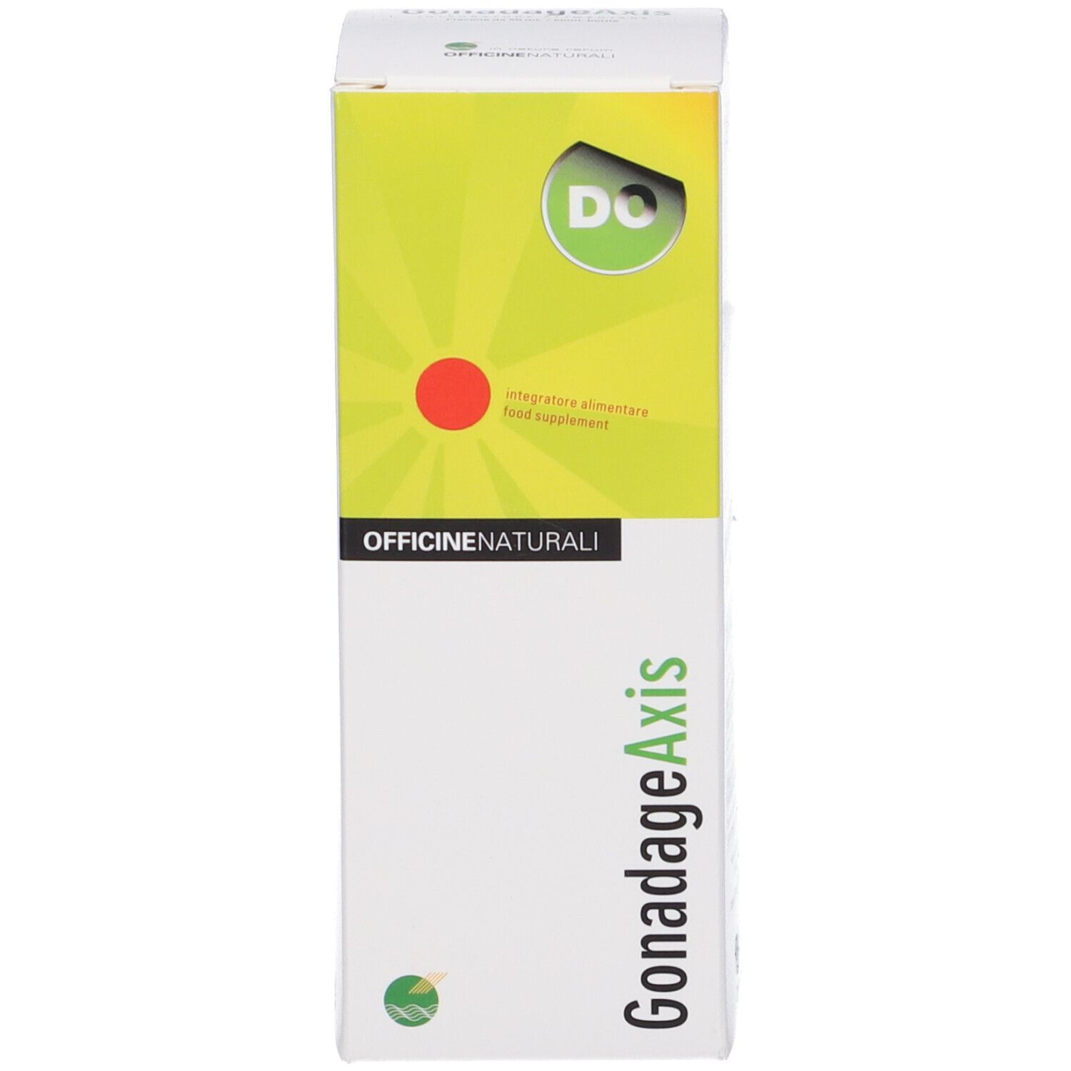 Confezione con scritta Gonadage Axis. Design giallo con logo. Nome del prodotto e marchio ben visibili.