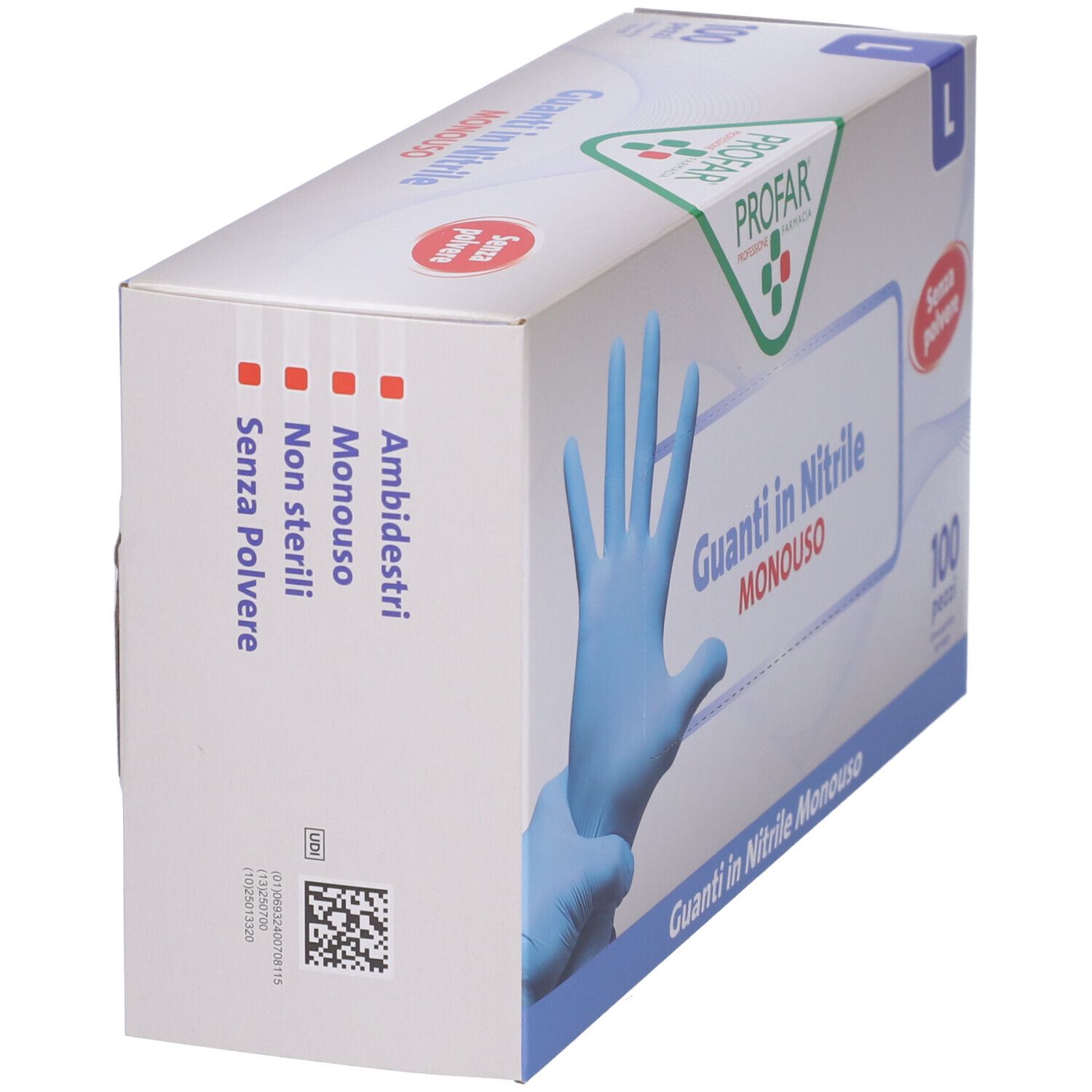 Scatola da 100 guanti monouso in nitrile blu, taglia L.