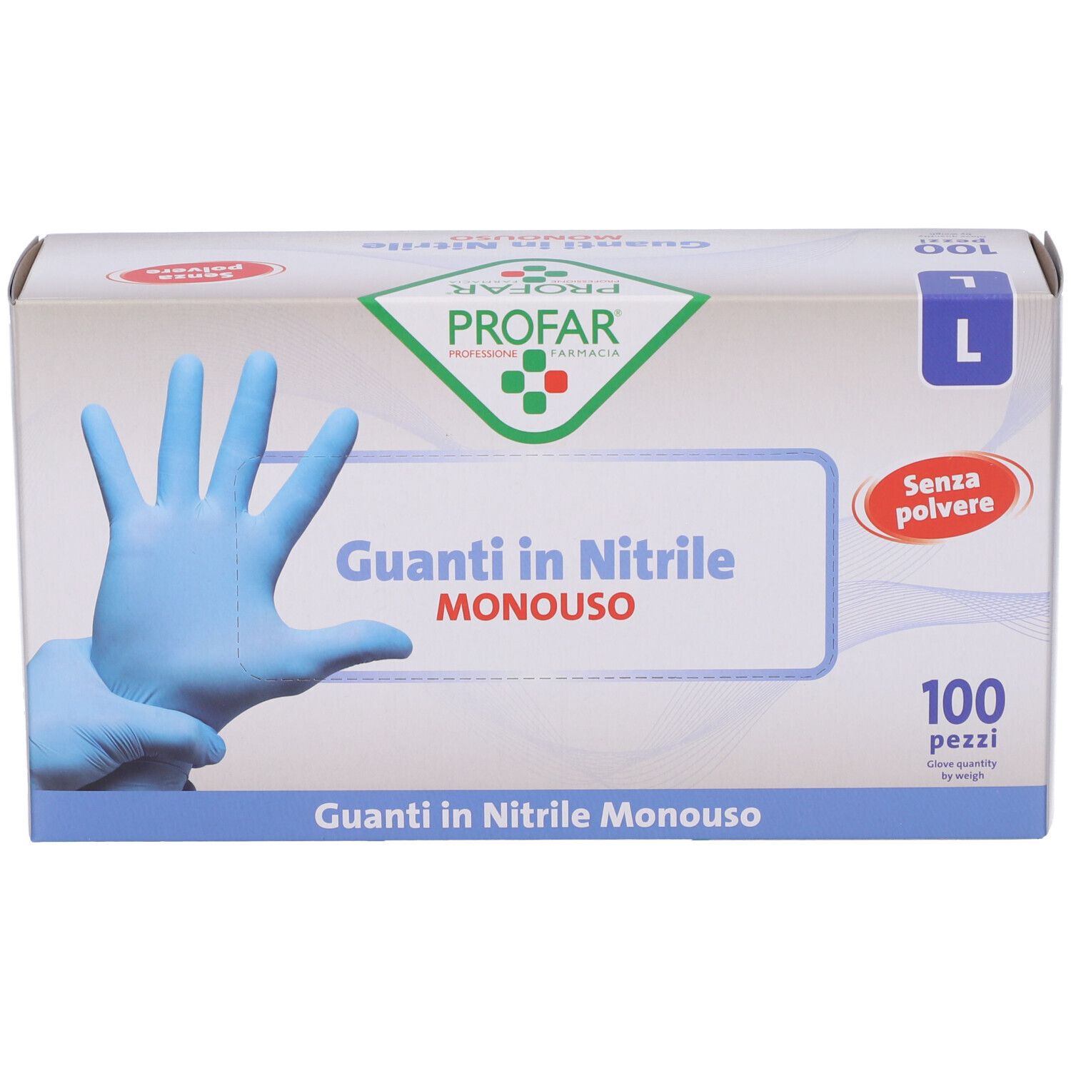 Scatola da 100 guanti monouso in nitrile blu, taglia L.