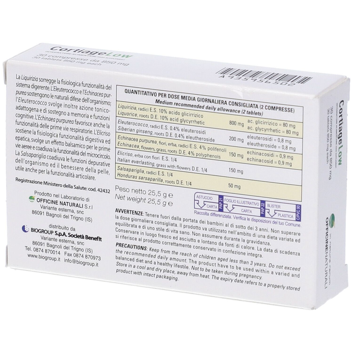 CORTIAGE LOW 30CPR 850MG
