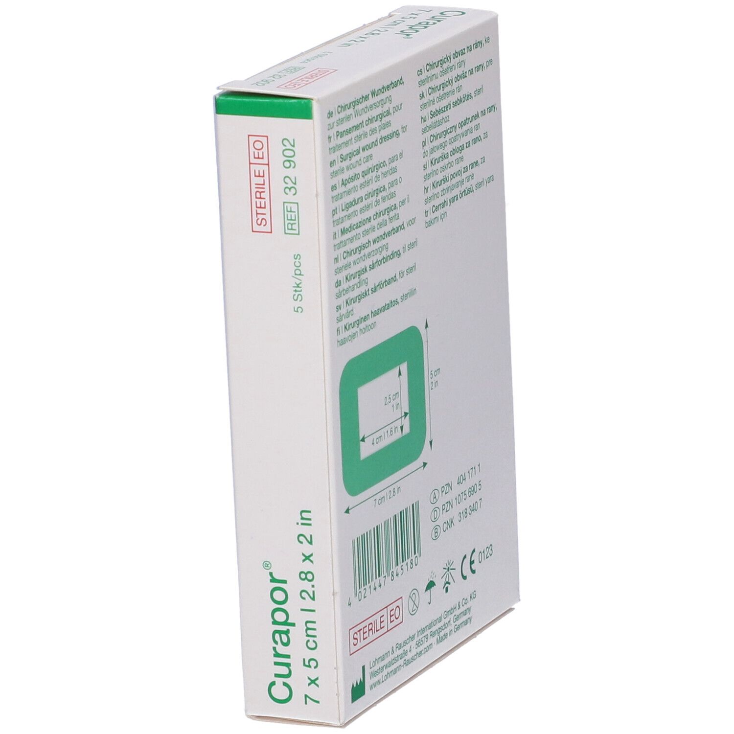 Cerotto Traspirante Sterile 7X5Cm Curapor Con Cuscinetto Centrale 4X2,5Cm Con Adesivo Poliacrilico 5 Pezzi