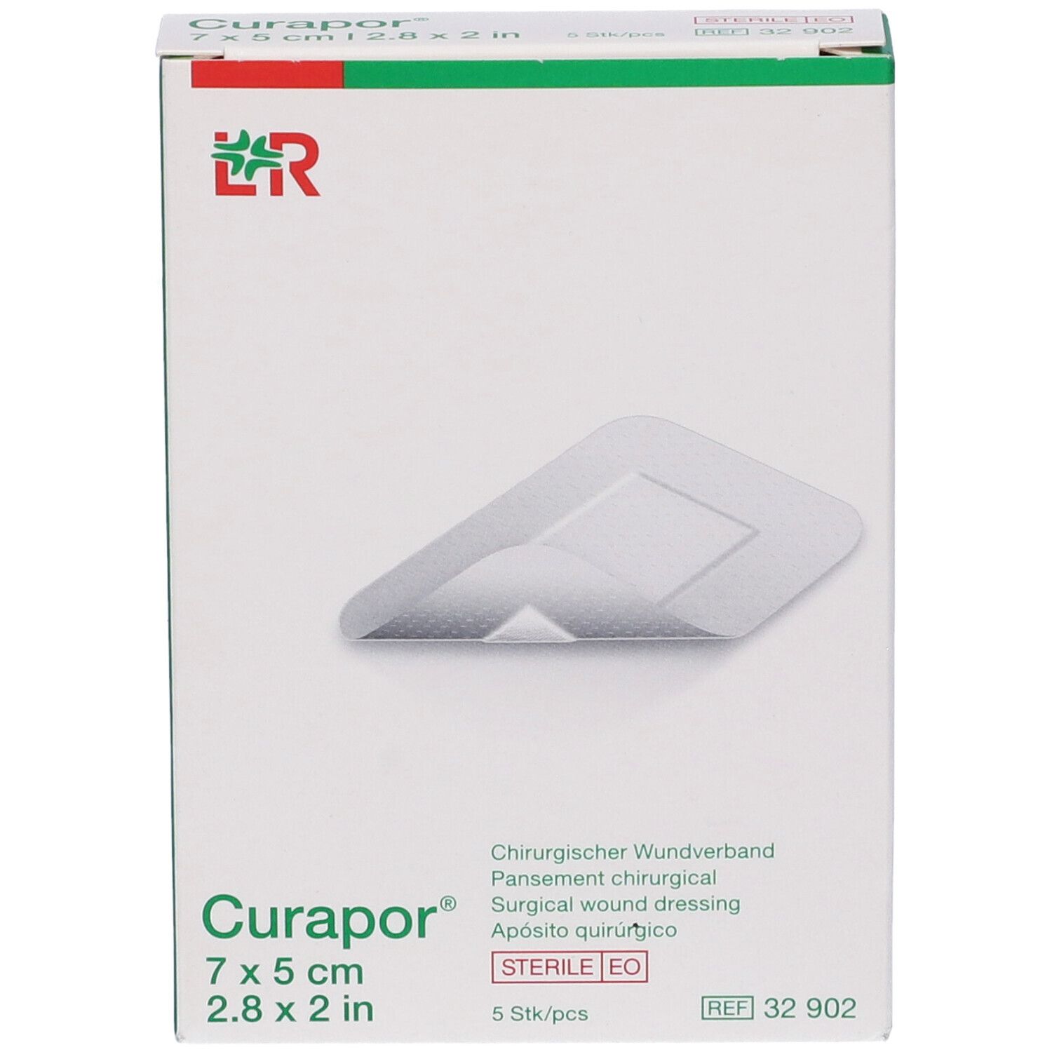 Cerotto Traspirante Sterile 7X5Cm Curapor Con Cuscinetto Centrale 4X2,5Cm Con Adesivo Poliacrilico 5 Pezzi