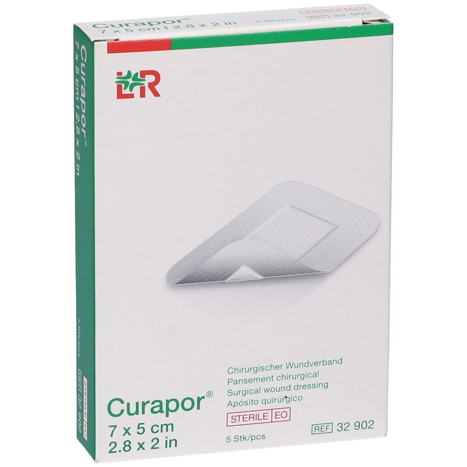 Cerotto Traspirante Sterile 7X5Cm Curapor Con Cuscinetto Centrale 4X2,5Cm Con Adesivo Poliacrilico 5 Pezzi