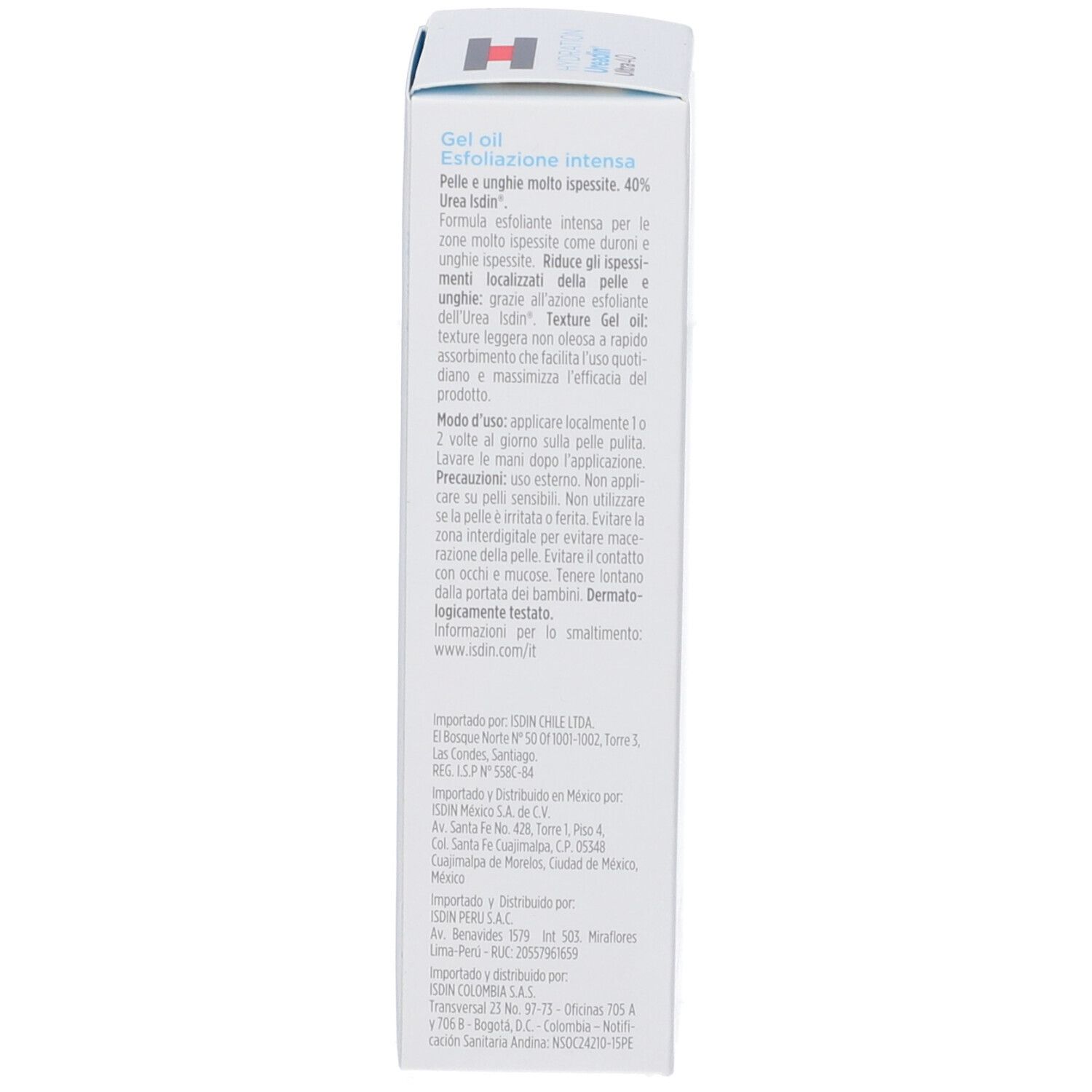 Retro della confezione del prodotto. Testo multilingue. Contiene informazioni sugli ingredienti e l'uso.