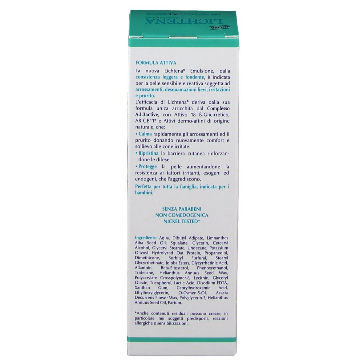 Confezione, testo: 'FORMULA ATTIVA'. Ingredienti e 'SENZA PARABENI'.