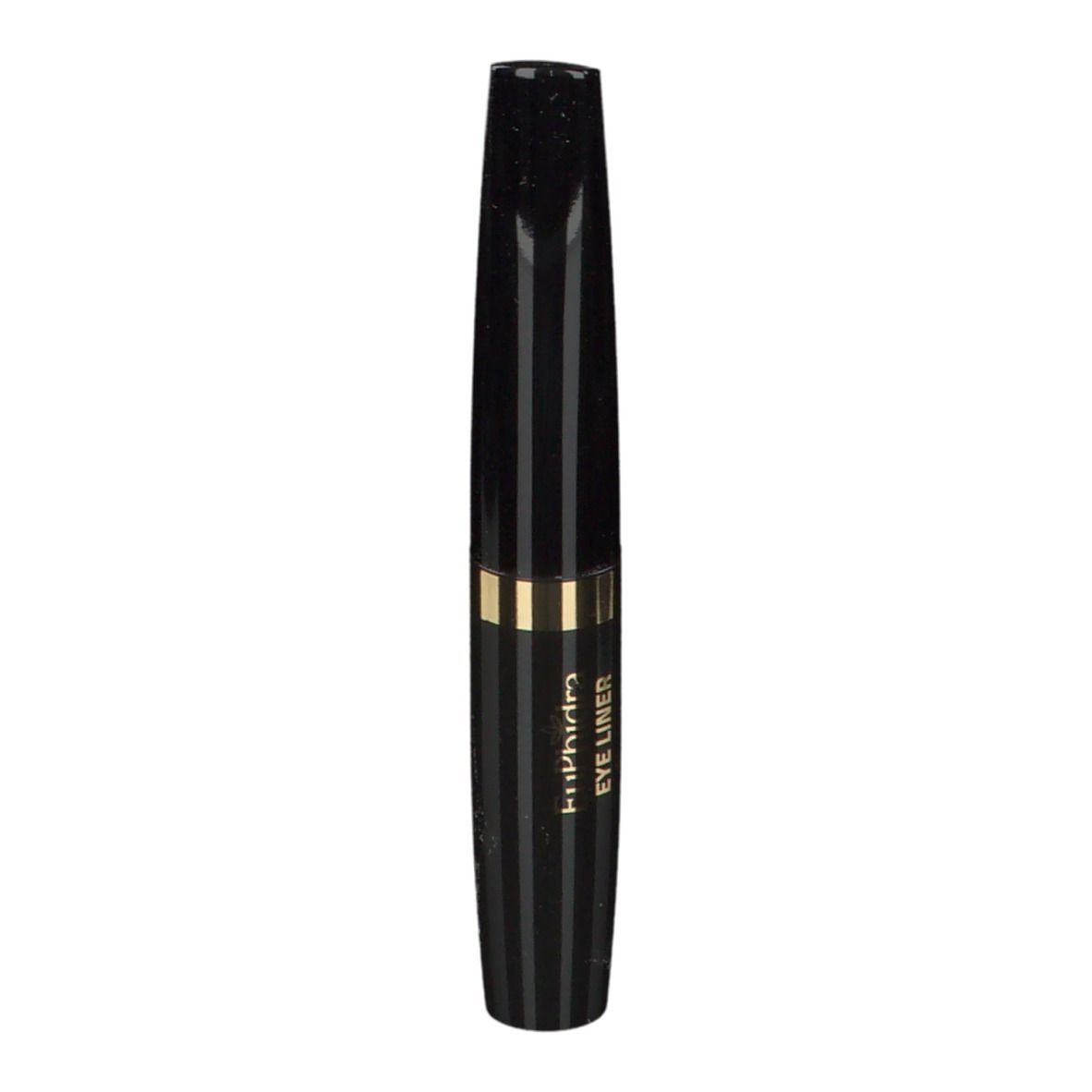 Contenitore eyeliner nero con fascia oro. Strisce verticali. Marchio: EuPhidra.