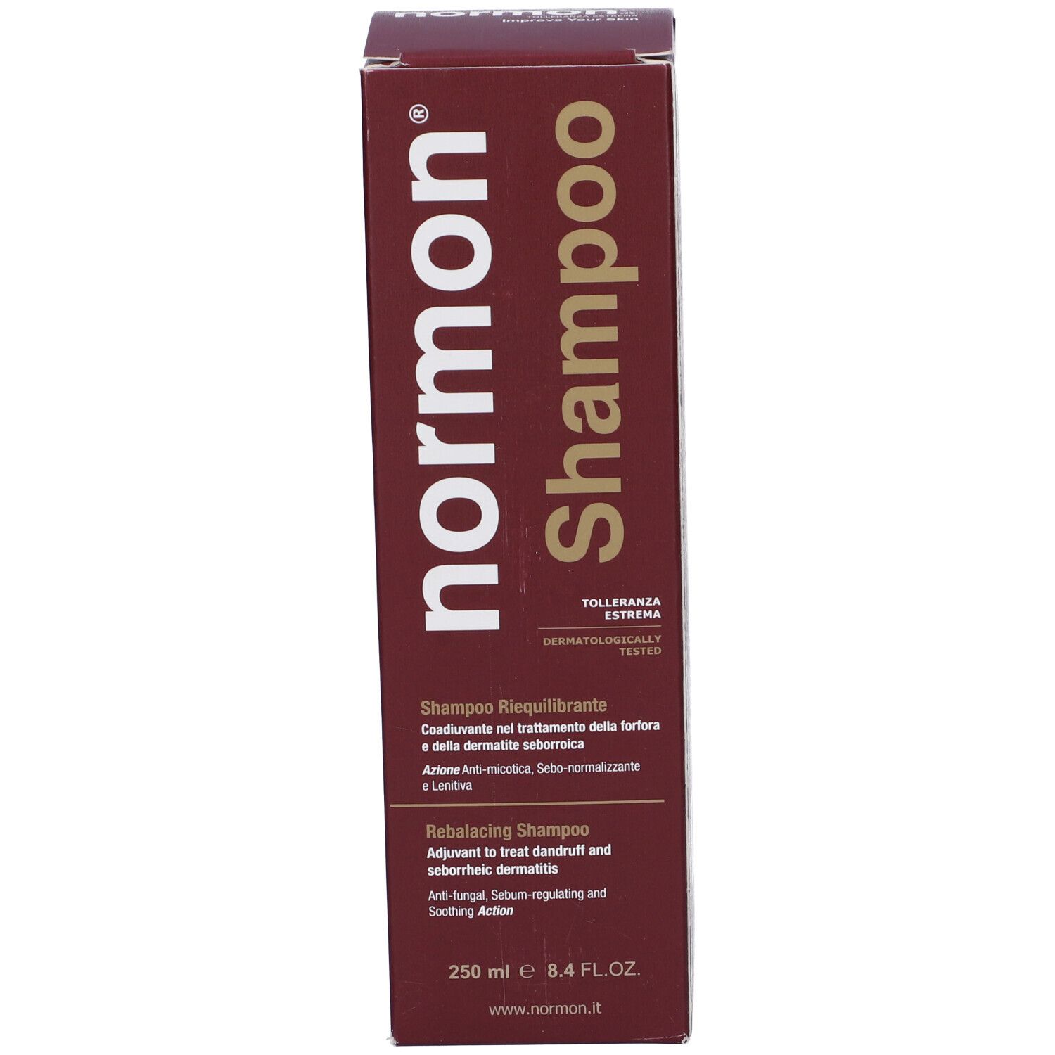 Scatola marrone con scritte bianche. Logo Normon. Nome del prodotto e informazioni in italiano.