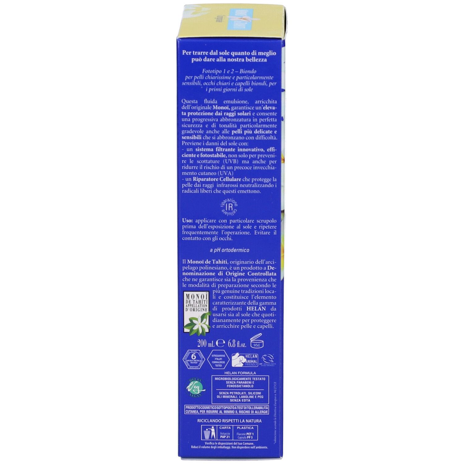 Scatola blu, testo in italiano. Informazioni sugli ingredienti e l'uso.