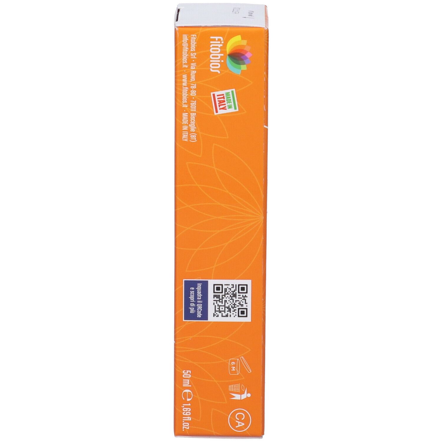 Confezione della crema. Scritta: Fitobios. Prodotto in Italia. Volume: 50 ml. Codice QR. Certificazione: CA.