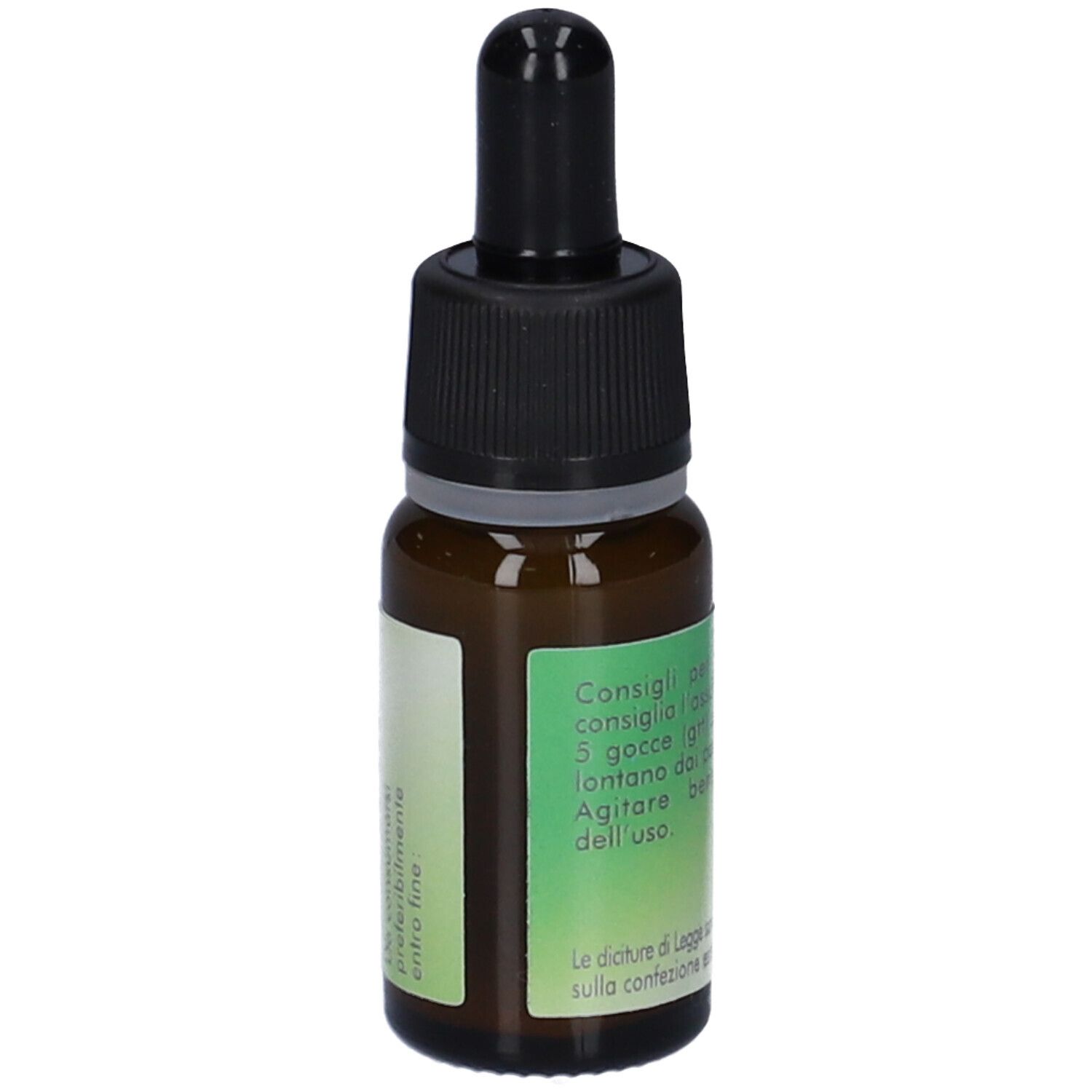 Flacone di vetro marrone con contagocce nero. Scritta: Enterosporina Gocce. Testo in italiano.
