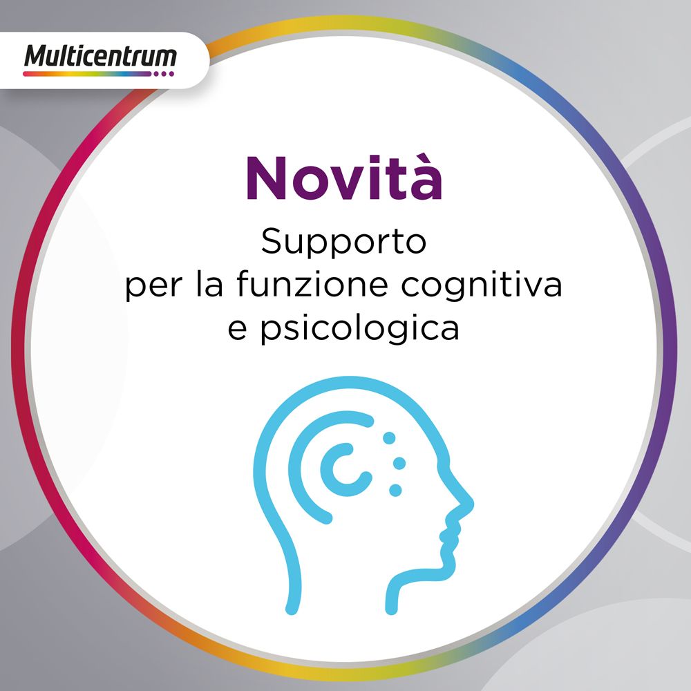 Grafico circolare con simbolo per i benefici: supporto della funzione cognitiva e psicologica.