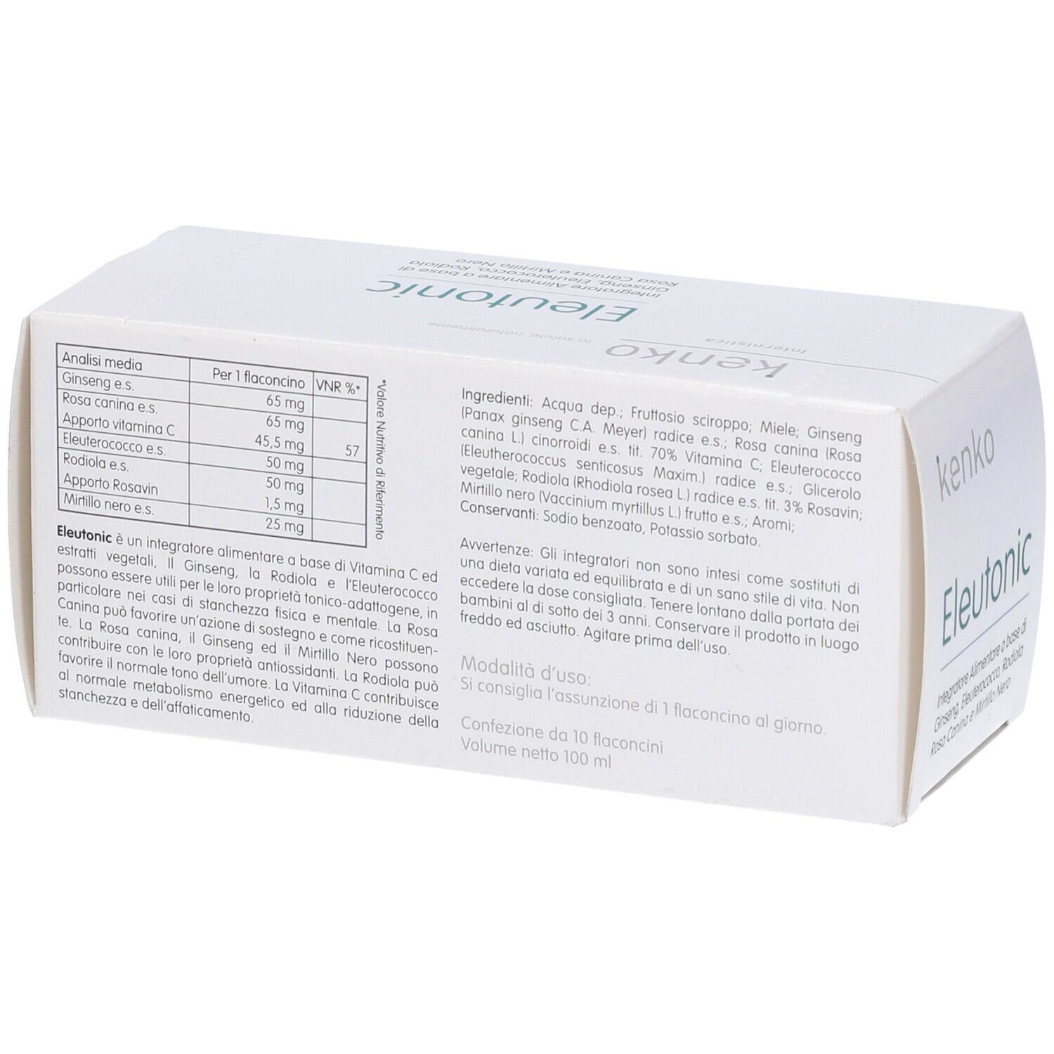 Retro della scatola bianca con testo. Contiene informazioni nutrizionali, ingredienti e istruzioni per l'uso.