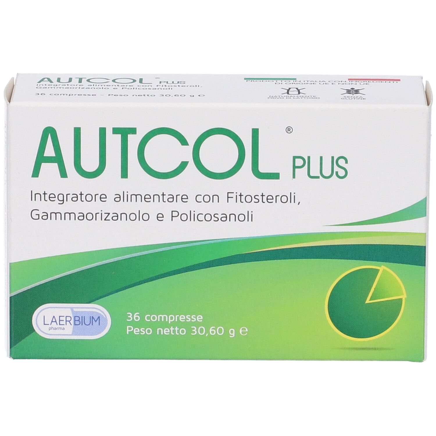 Scatola "AUTCOL PLUS". 36 compresse. Confezione verde e bianca.