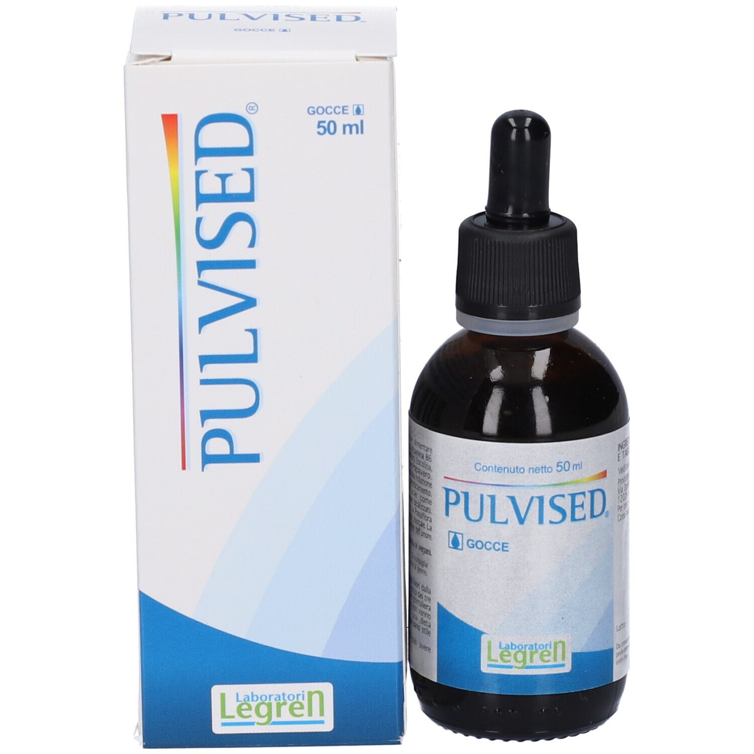 Flacone Pulvised Gocce 50 ml accanto alla sua confezione.