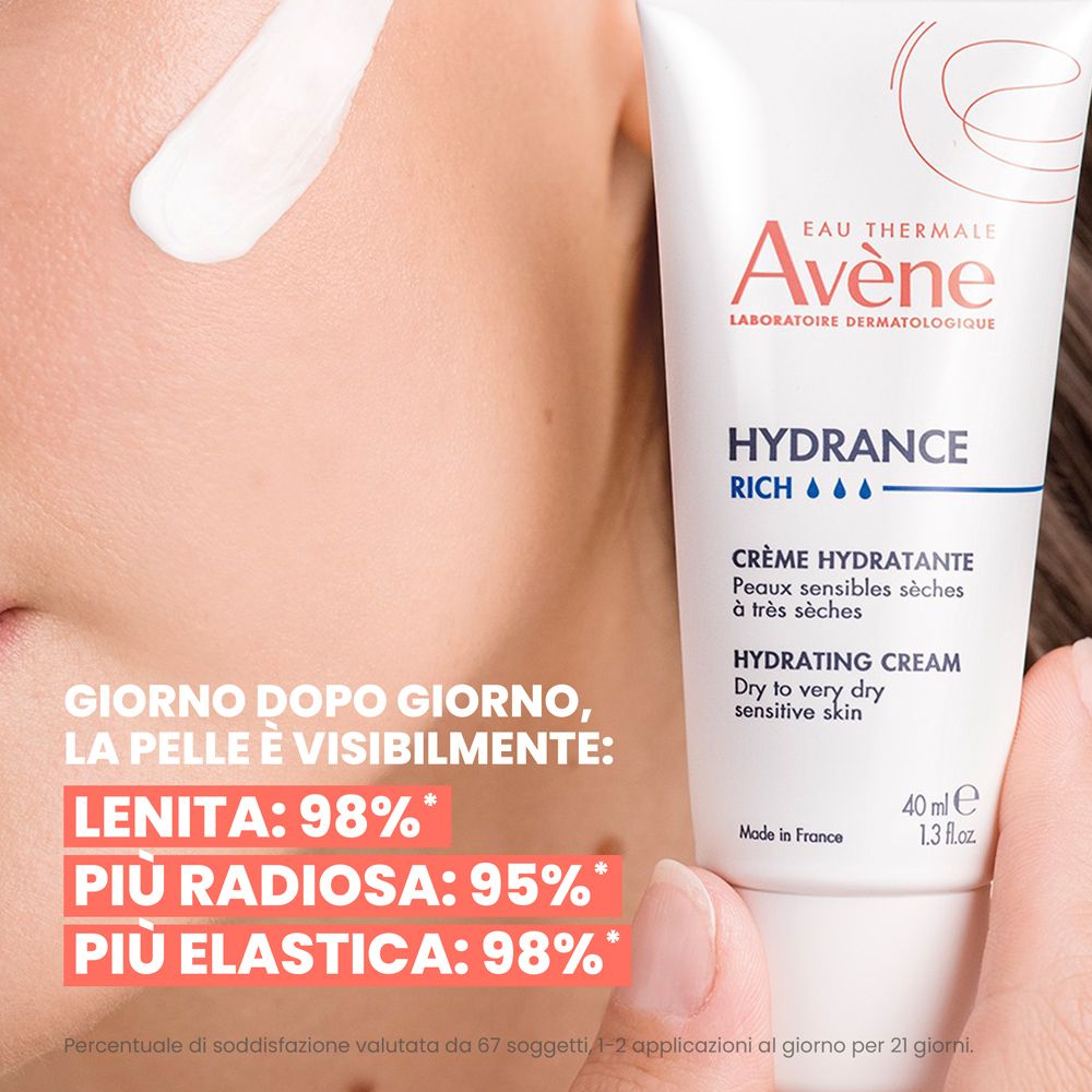 Tubo di Crema Hydrance Rich Avene, 40ml. Testo in italiano e inglese.