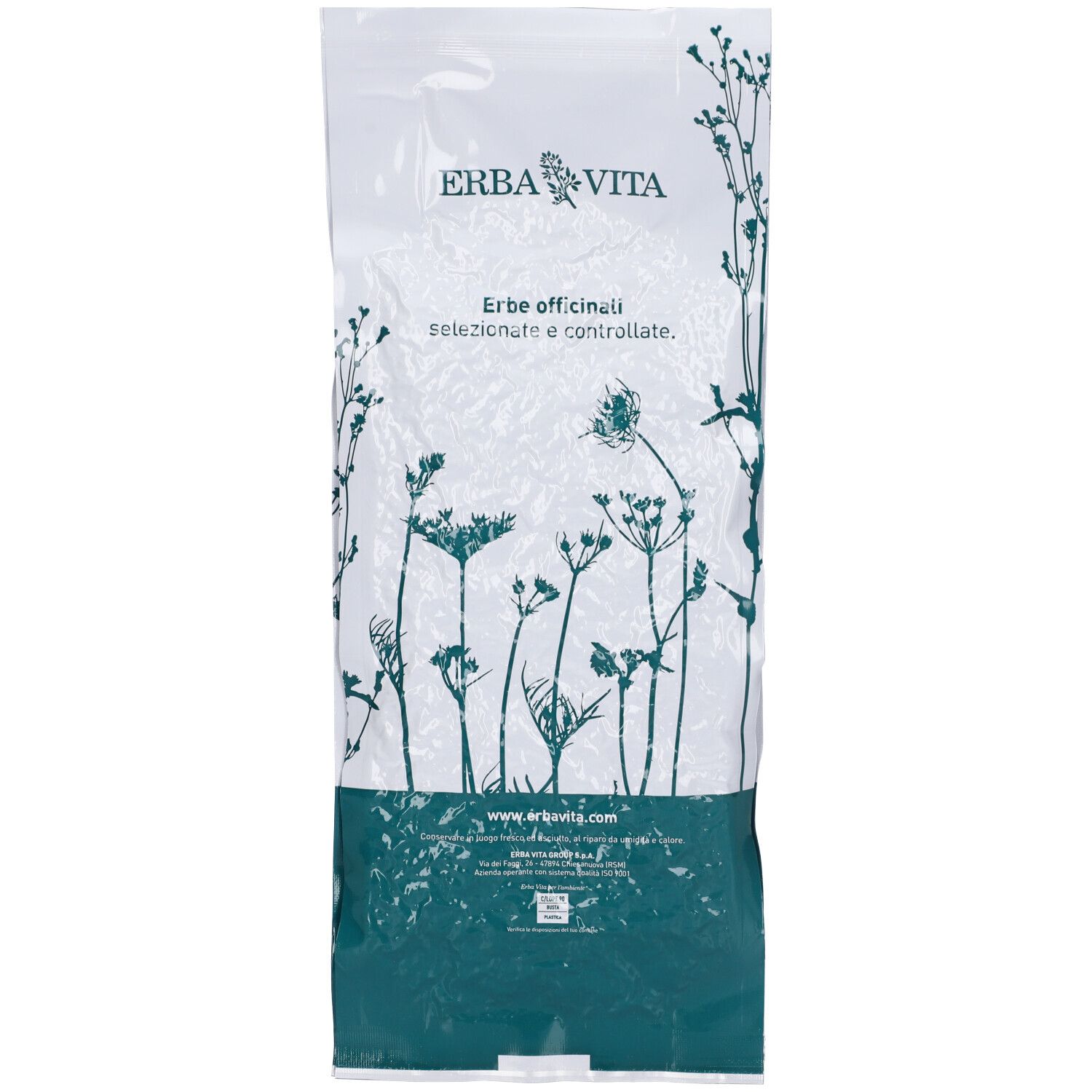 Busta di erbe. Scritta: Erba Vita. Illustrazione di piante visibile.