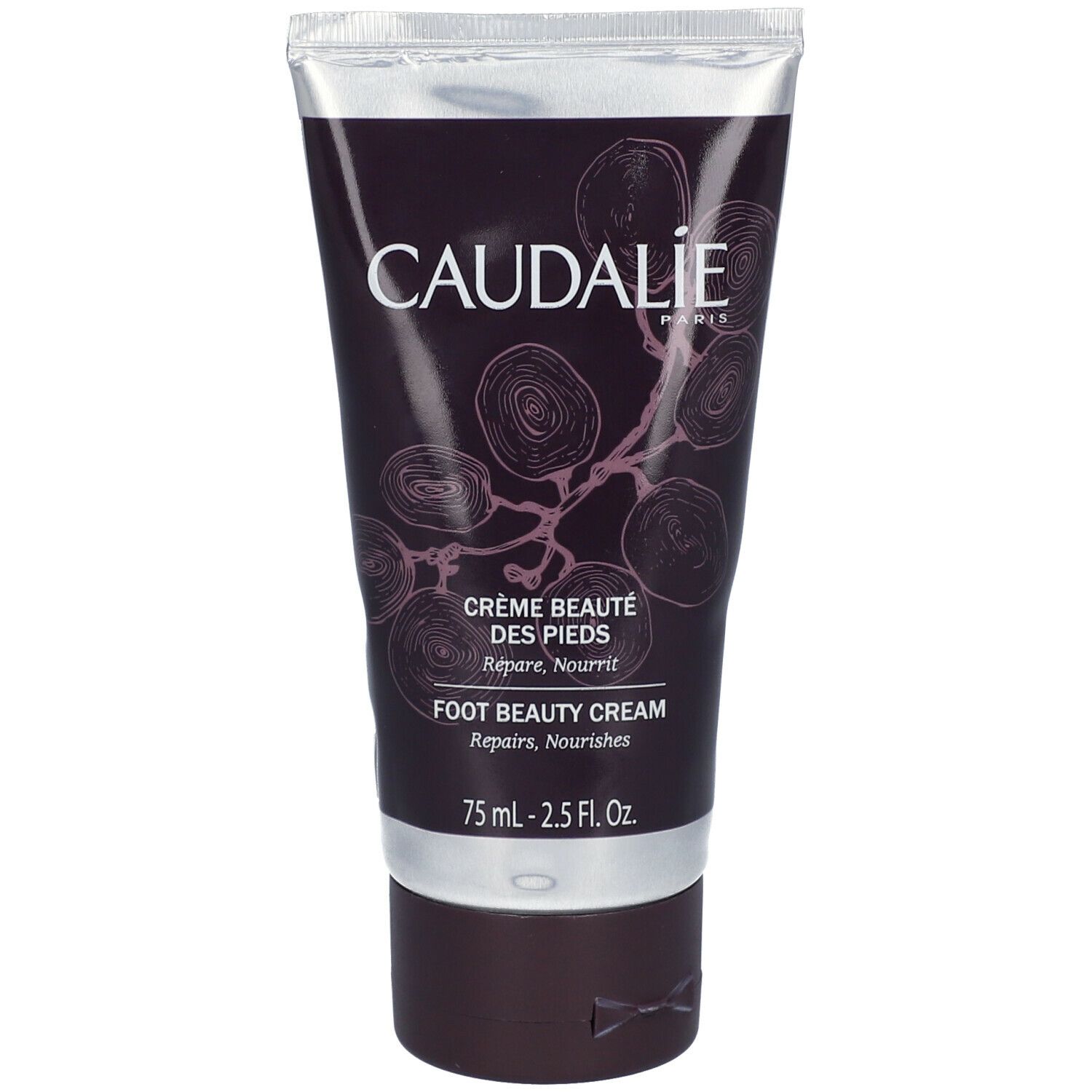 Tubo di crema CAUDALIE. Testo: CRÈME BEAUTÉ DES PIEDS, FOOT BEAUTY CREAM. 75 ml.