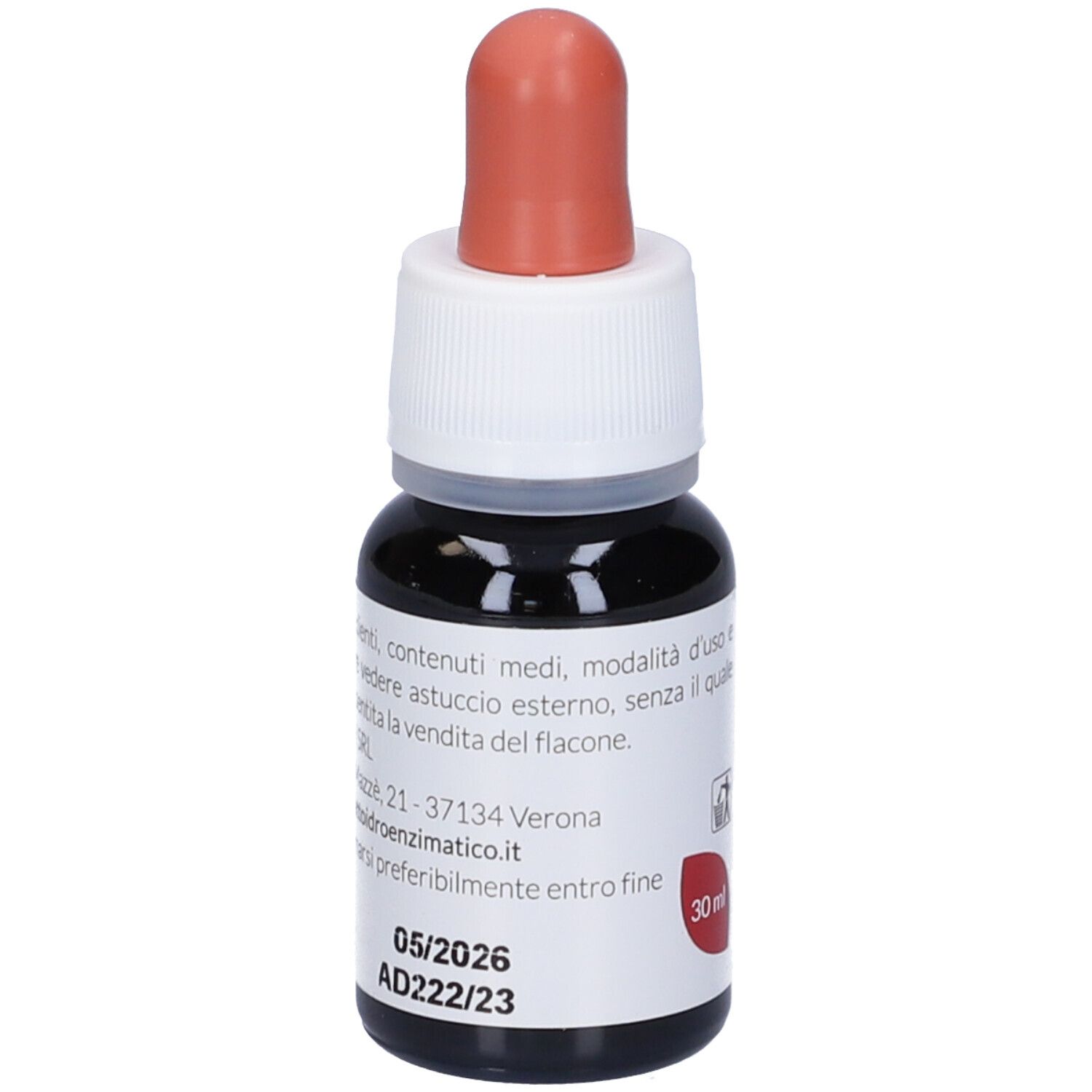 Flacone di vetro marrone con contagocce. Scritto: EIE Centella, (Centella asiatica), no-alcool. 30 ml. Data di scadenza.