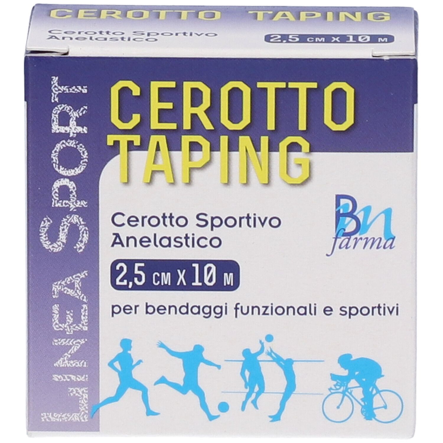Confezione di cerotto: Cerotto Taping, 2,5 cm x 10 m, per bendaggi funzionali e sportivi.