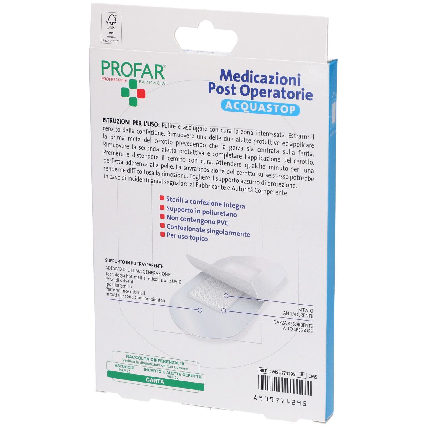 Retro della confezione Profar Acquastop. Contiene istruzioni e informazioni sul prodotto. Confezionato singolarmente.