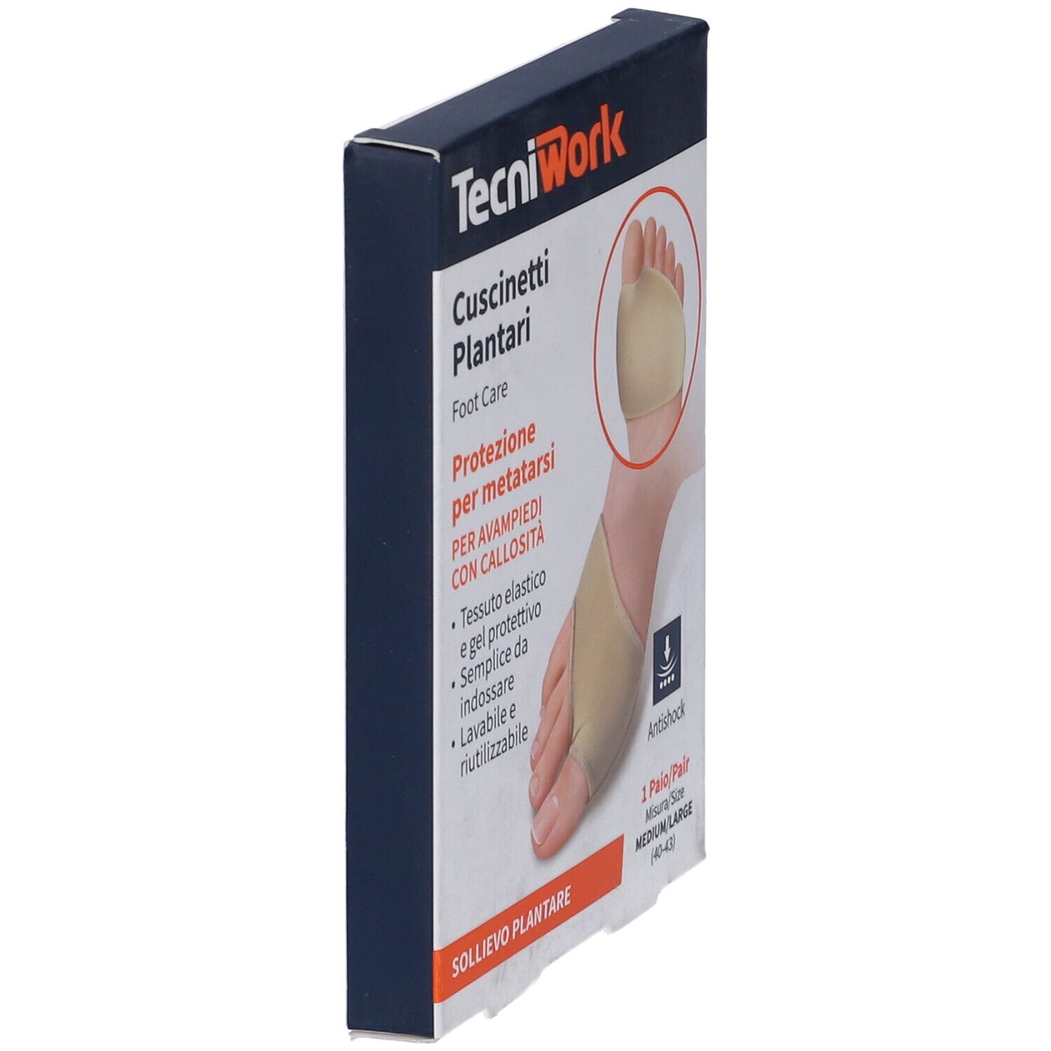 Confezione cuscinetti plantari TecniWork. Beige, elastico. Immagine del prodotto. Taglia M/L.