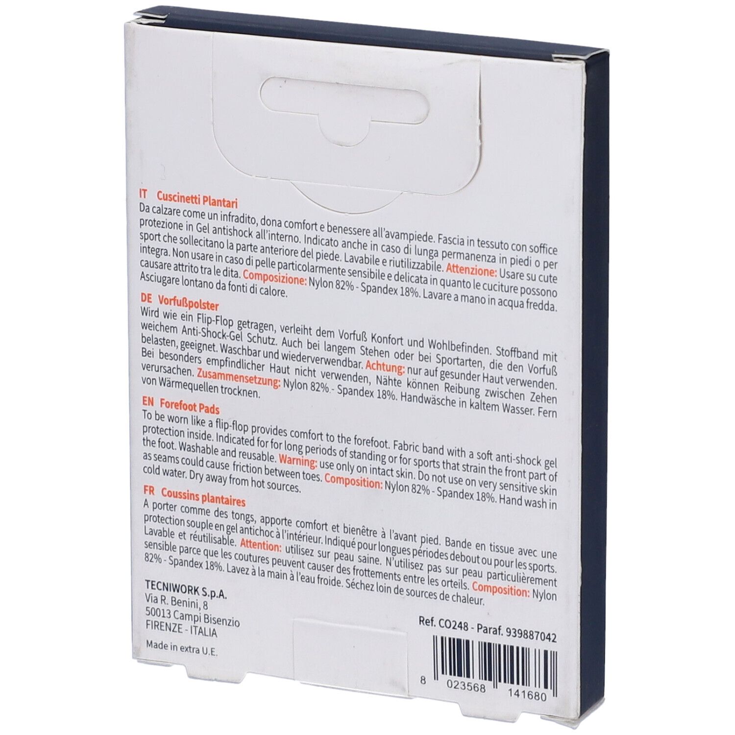 Confezione cuscinetti plantari TecniWork. Beige, elastico. Immagine del prodotto. Taglia M/L.