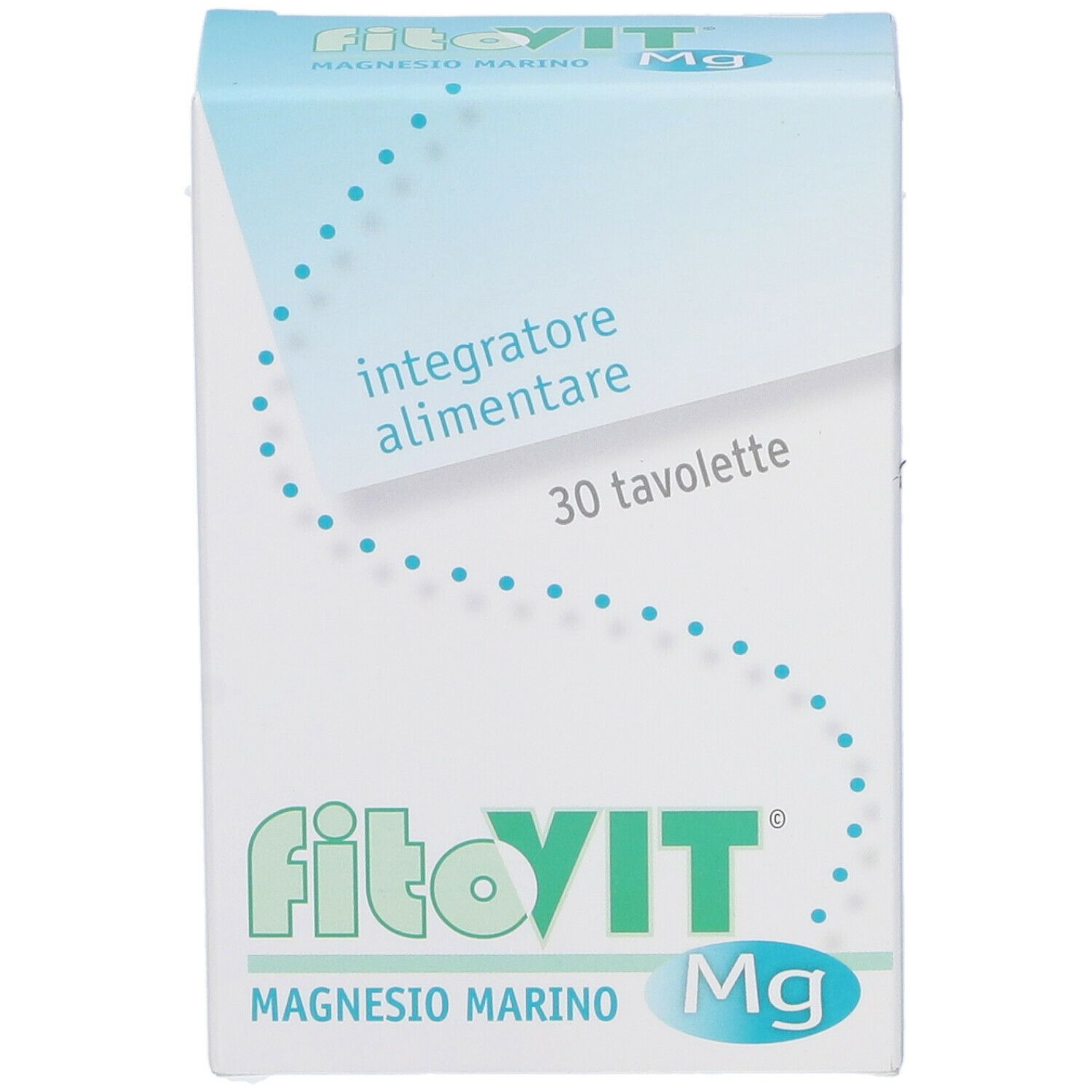 Scatola bianca con nome del prodotto e grafica blu. Contiene 30 compresse. Testo: Integratore alimentare.