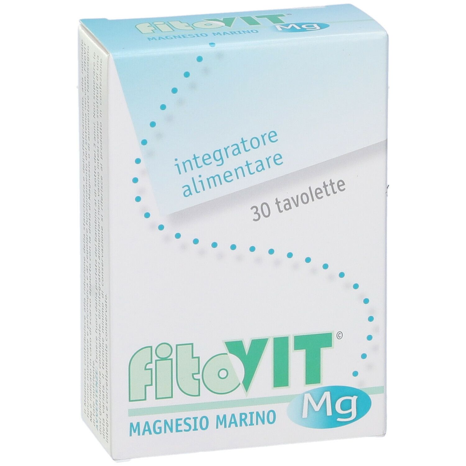 Scatola bianca con nome del prodotto e grafica blu. Contiene 30 compresse. Testo: Integratore alimentare.