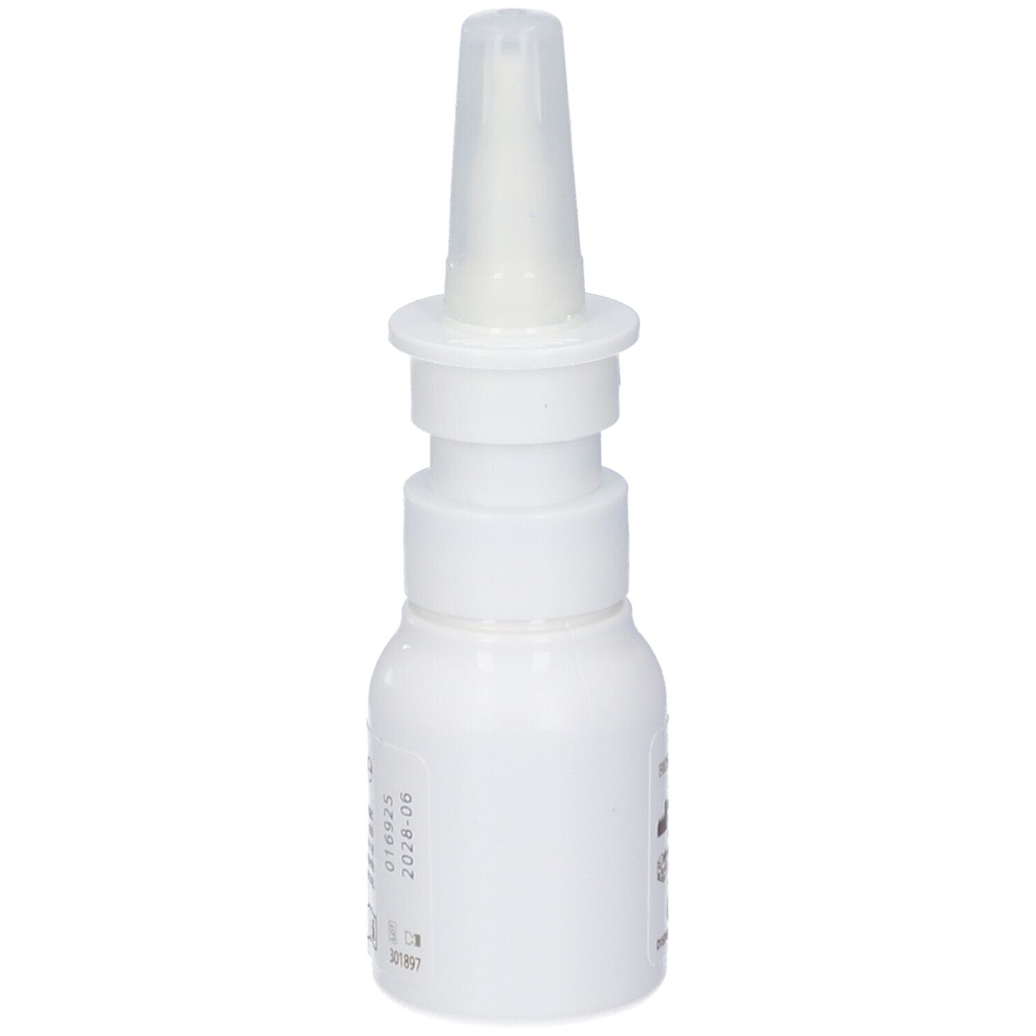 Flacone bianco con erogatore spray. Scritta: Rinopur Naso Libero, senza conservanti, Dispositivo Medico. Data di scadenza.