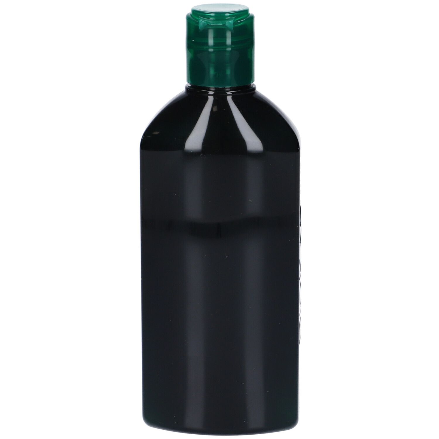 Flacone di shampoo verde scuro con tappo verde. Nessun altro dettaglio visibile.