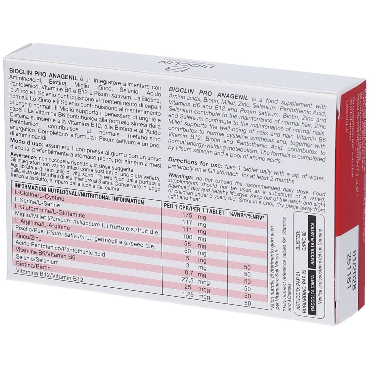 Bioclin Pro Anagenil Capelli e Unghie Compresse
