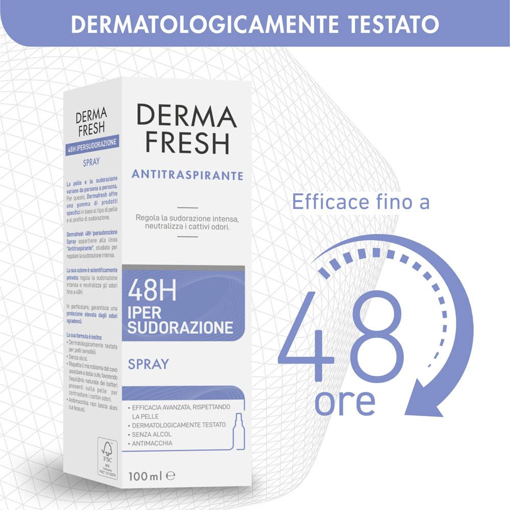 Confezione con testo: Dermatologicamente testato. Efficace fino a 48 ore.