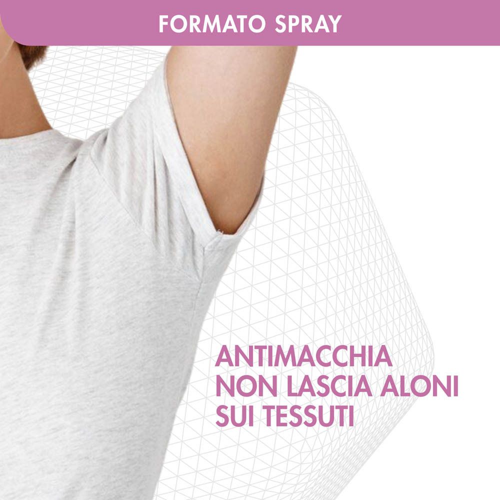 Braccio di un uomo. Testo: Antimacchia, non lascia aloni sui tessuti. Sfondo: griglia bianca.
